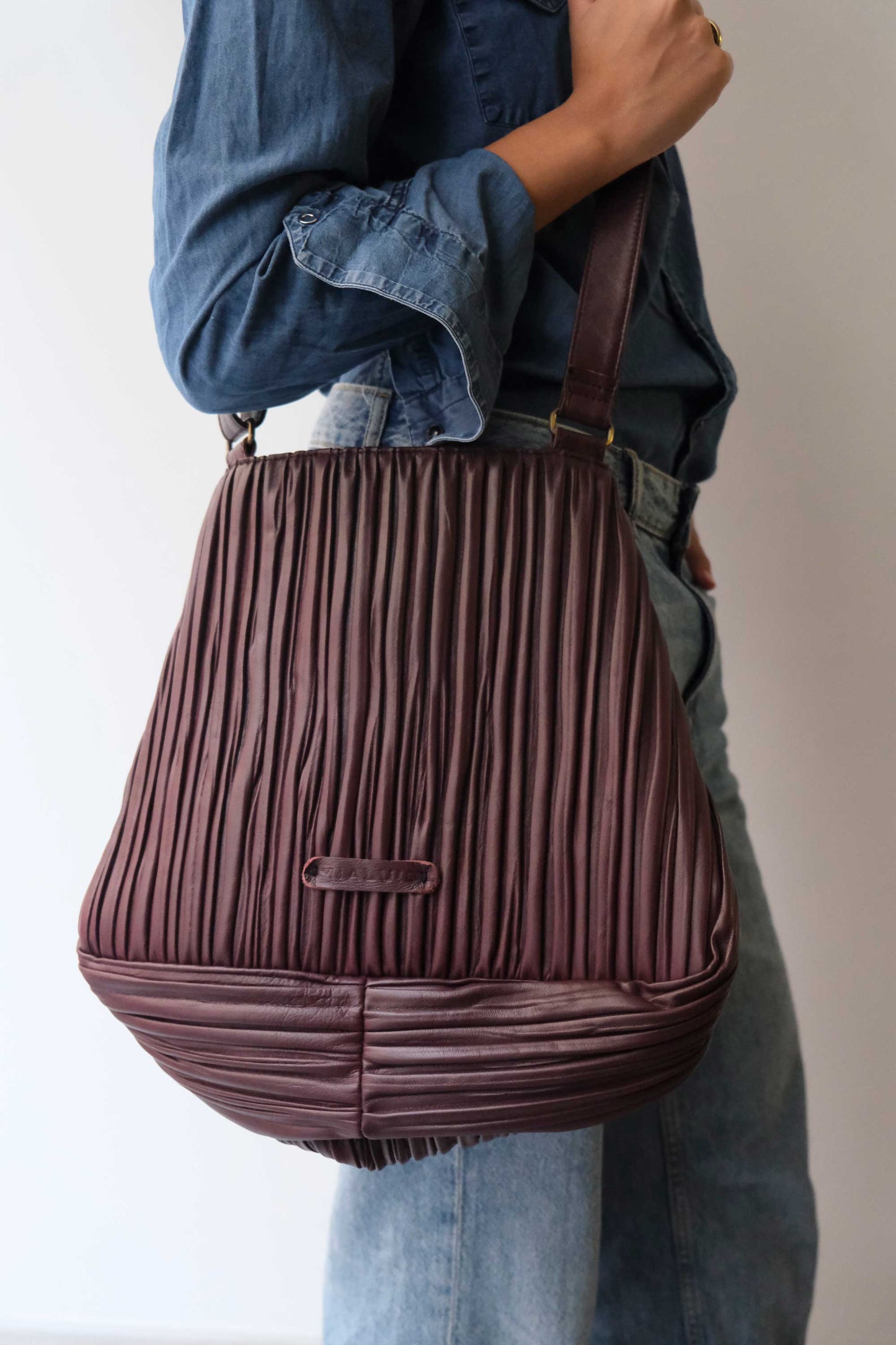 PRE ORDER discount 15%-Gabri tote bag in pleated plum colour nappa leather - use code PREORDER15 - ESTIMATED DELIVERY SEPTEMBER 15- Made in Italy -