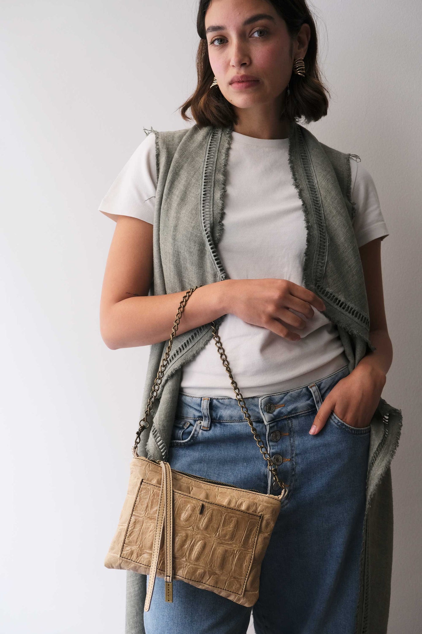 Pochette Mikin in vitello nocciola - Made in Italy-