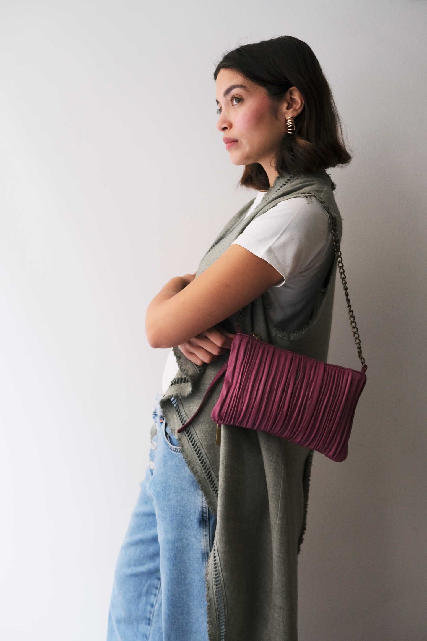 PRE ORDER discount 15%- Mikin pochette in barolo pleated soft leather - use code PREORDER15 - ESTIMATED DELIVERY END SEPTEMBER - Made in Italy -