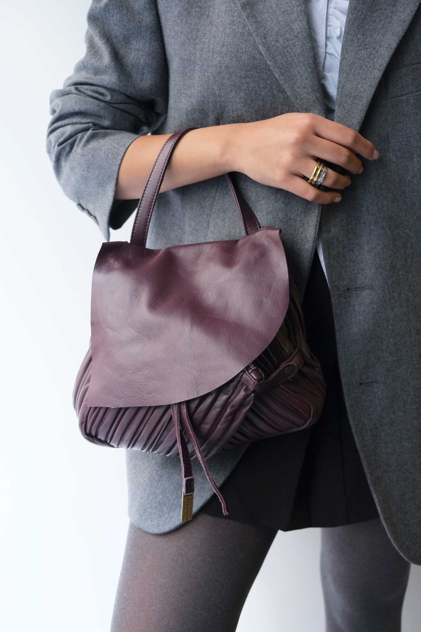 Minu in pleated plum colour leather - Made in Italy -