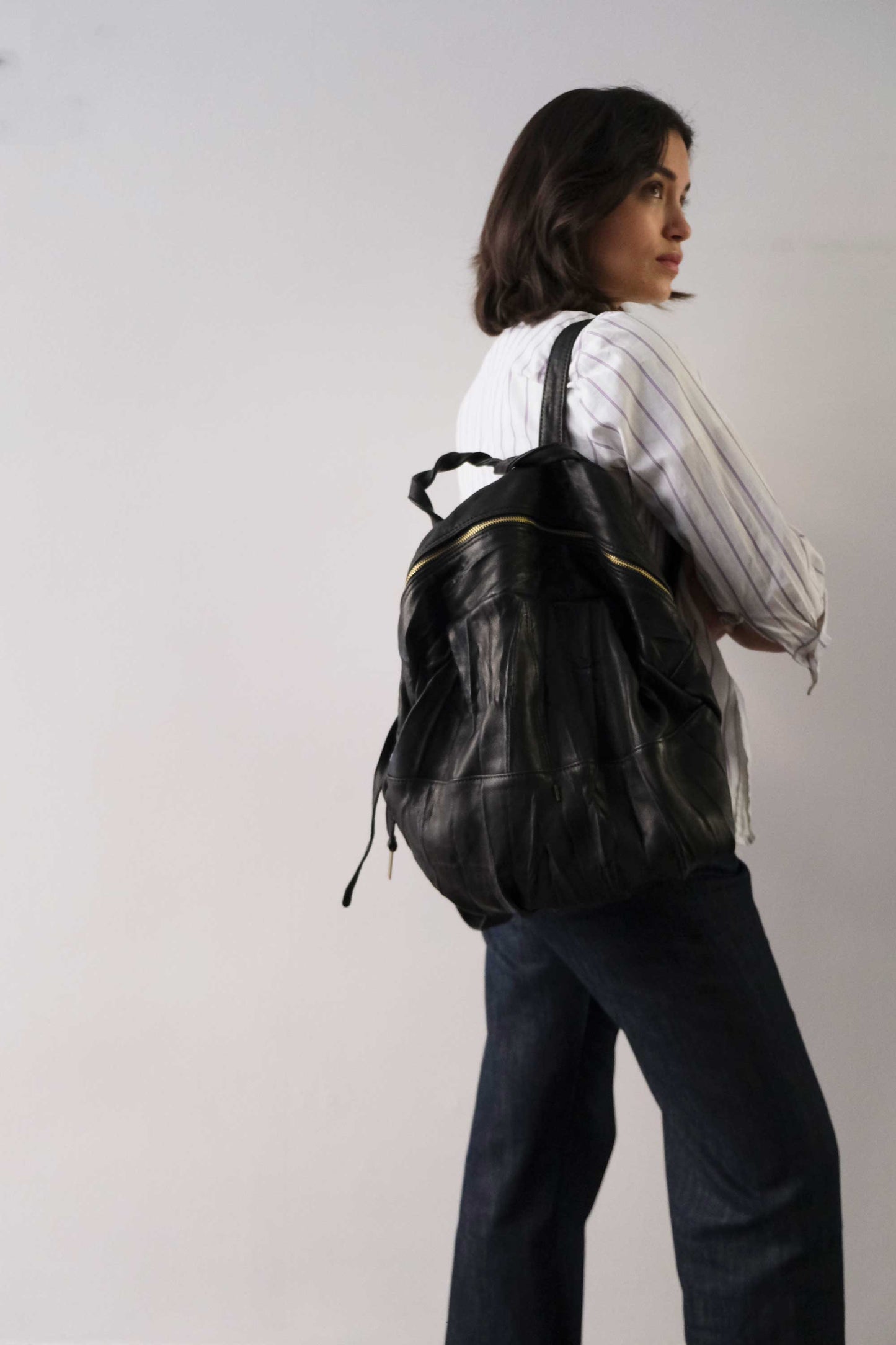 Nerina zaino in pelle nera nappa lomè lavata e morbida - Made in Italy -