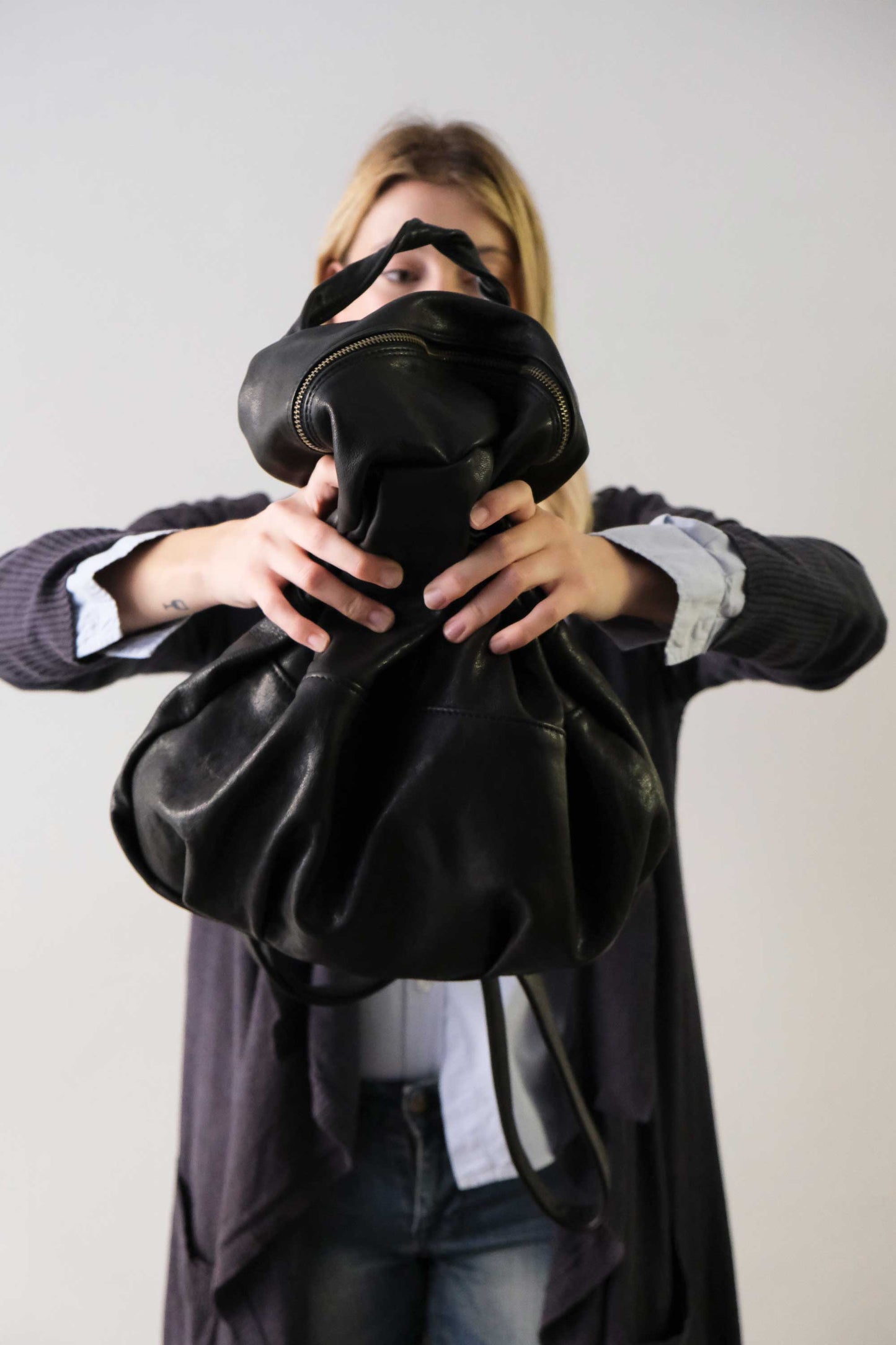Nerina backpack in black nappa leather - Made in Italy -