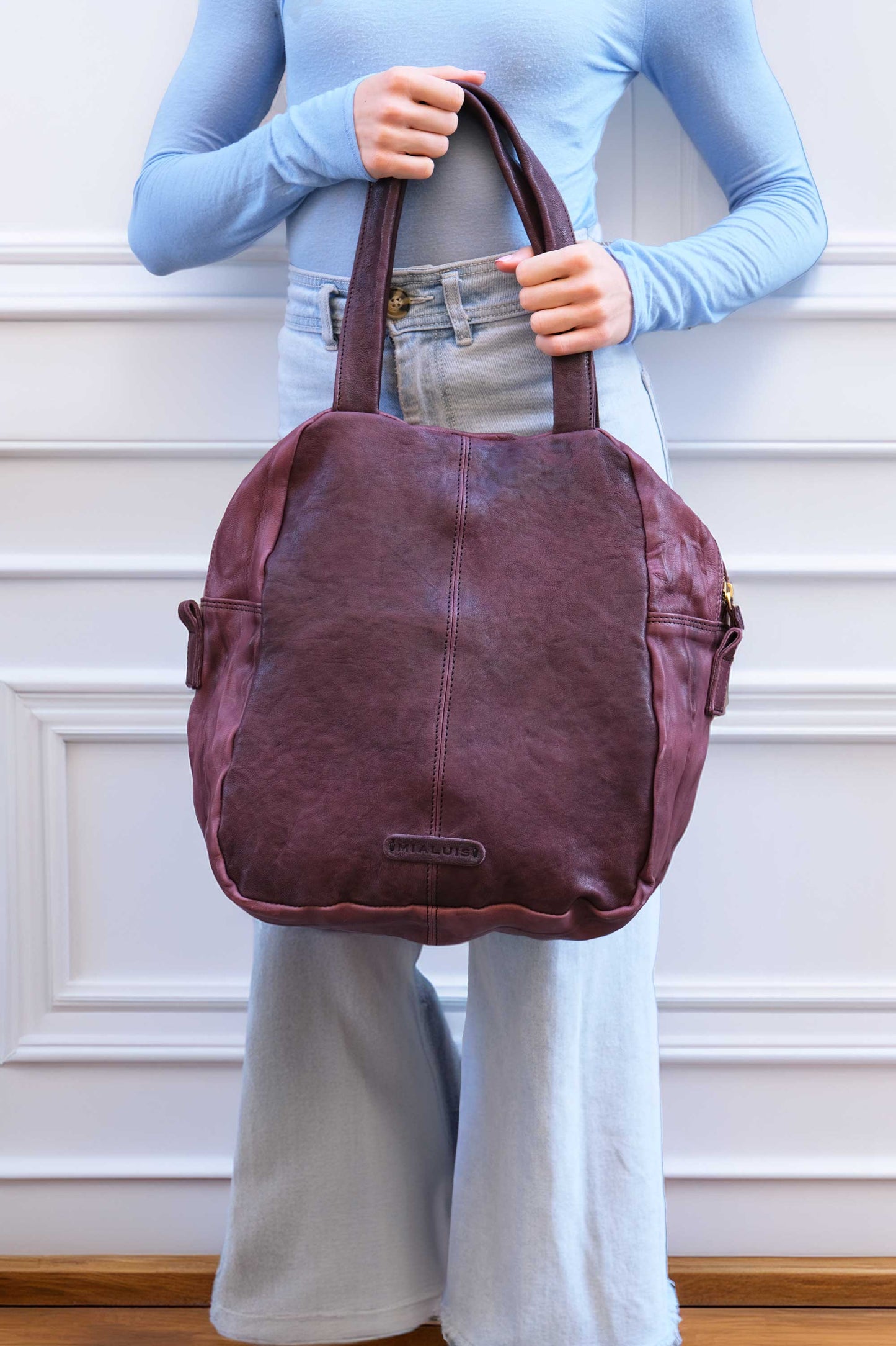 Riri tote bag in soft nappa lomé plum - Made in Italy -