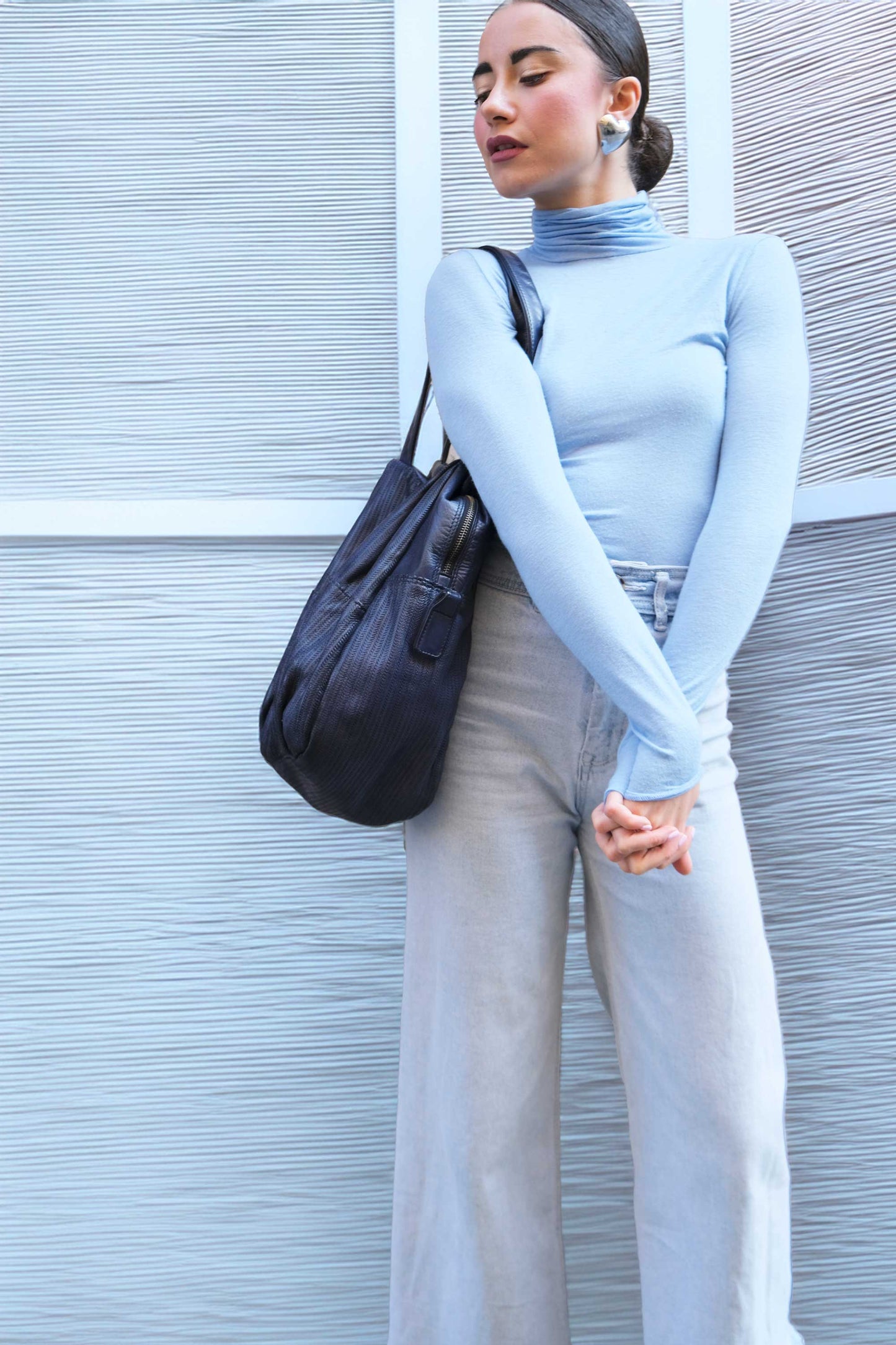 Riri tote bag in cobalt turner calf soft leather - Made in Italy -
