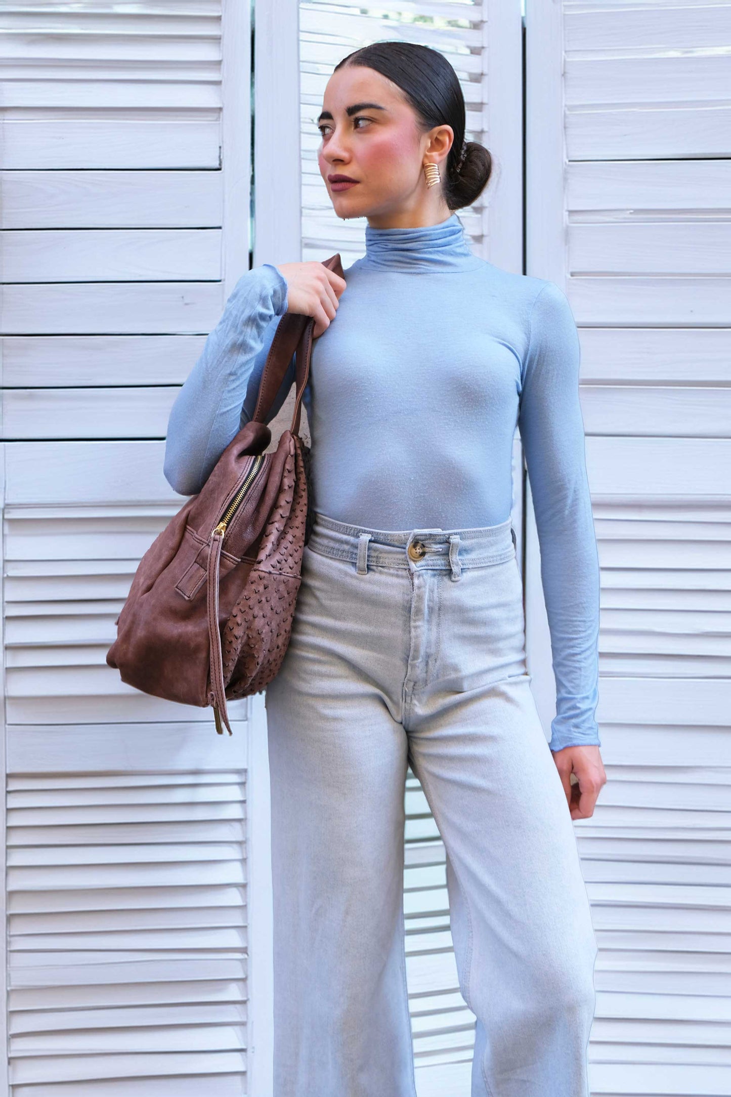 Riri tote bag in taupe perforated nappa - Made in Italy -