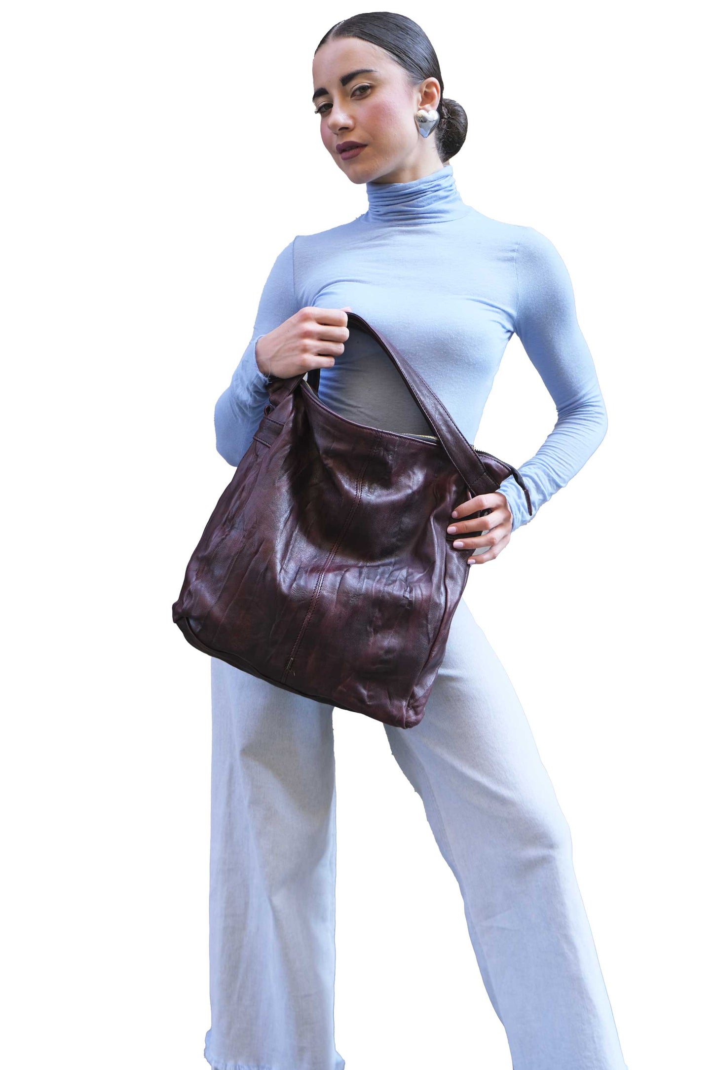 LAUNCH PRICE €298 UNTIL OCTOBER 30 - Valy tote bag in soft nappa lomé plum - Made in Italy -