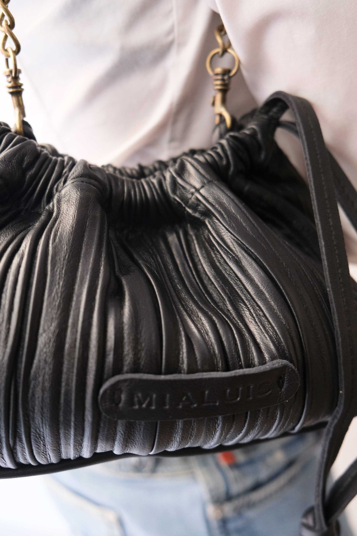 PRE ORDER discount 15%-Agnes mini pochette in black pleated leather- use code PREORDER15 - ESTIMATED DELIVERY SEPTEMBER 15- Made in Italy -