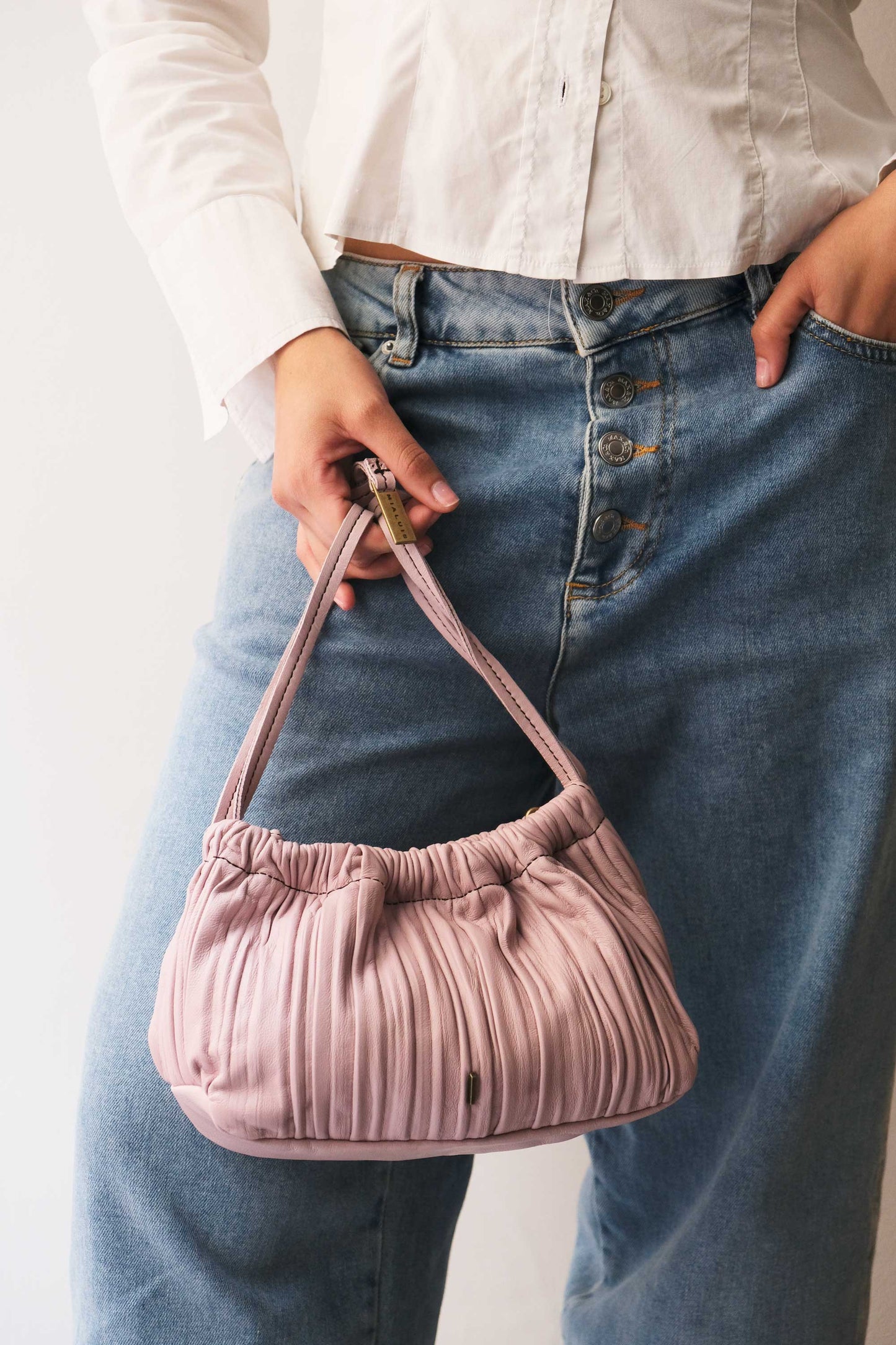 Agnes mini pochette in orchid pleated leather - Made in Italy -