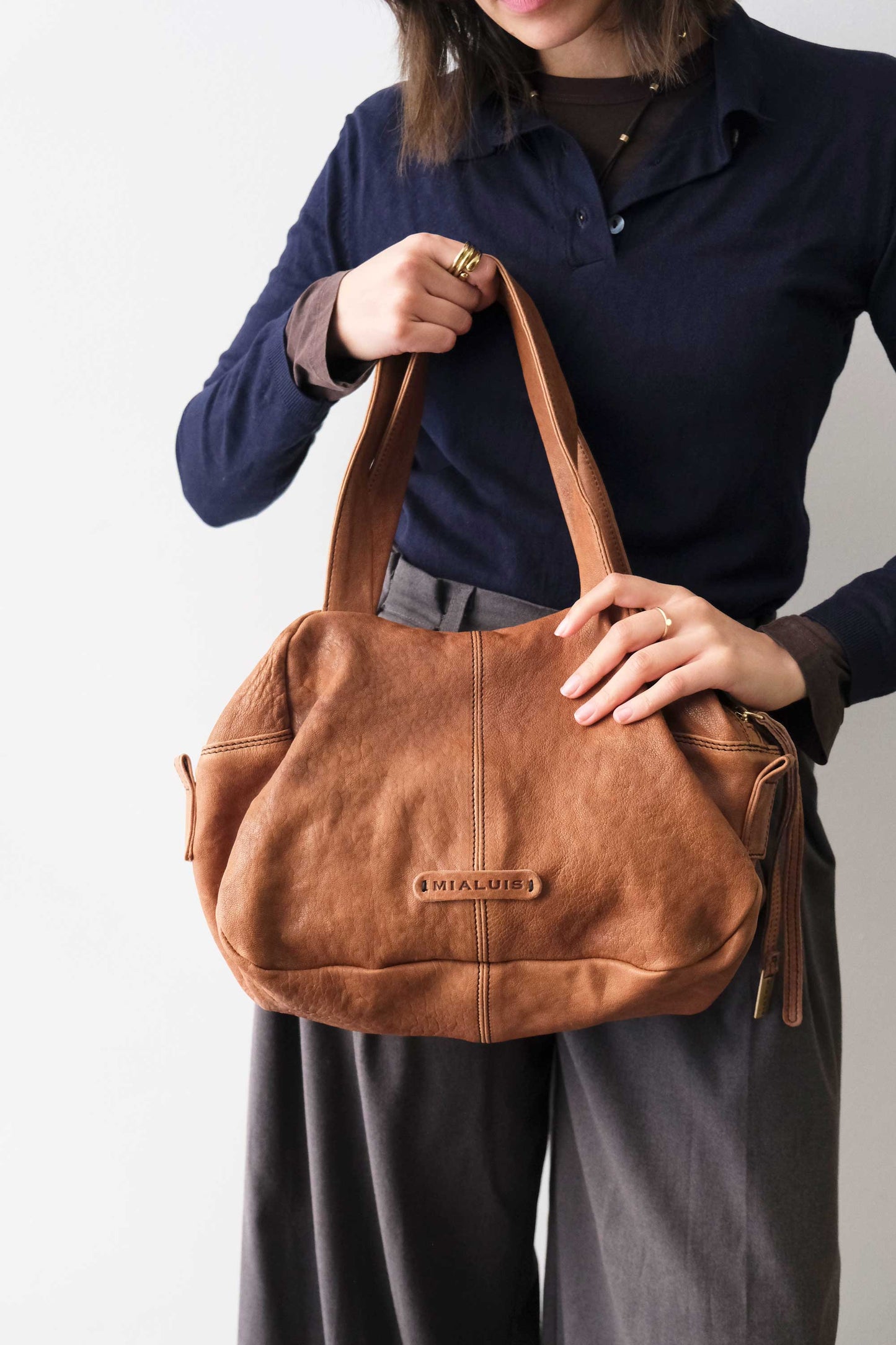 Betty tote in chocolate perforated giunco nappa leather - Made in Italy -