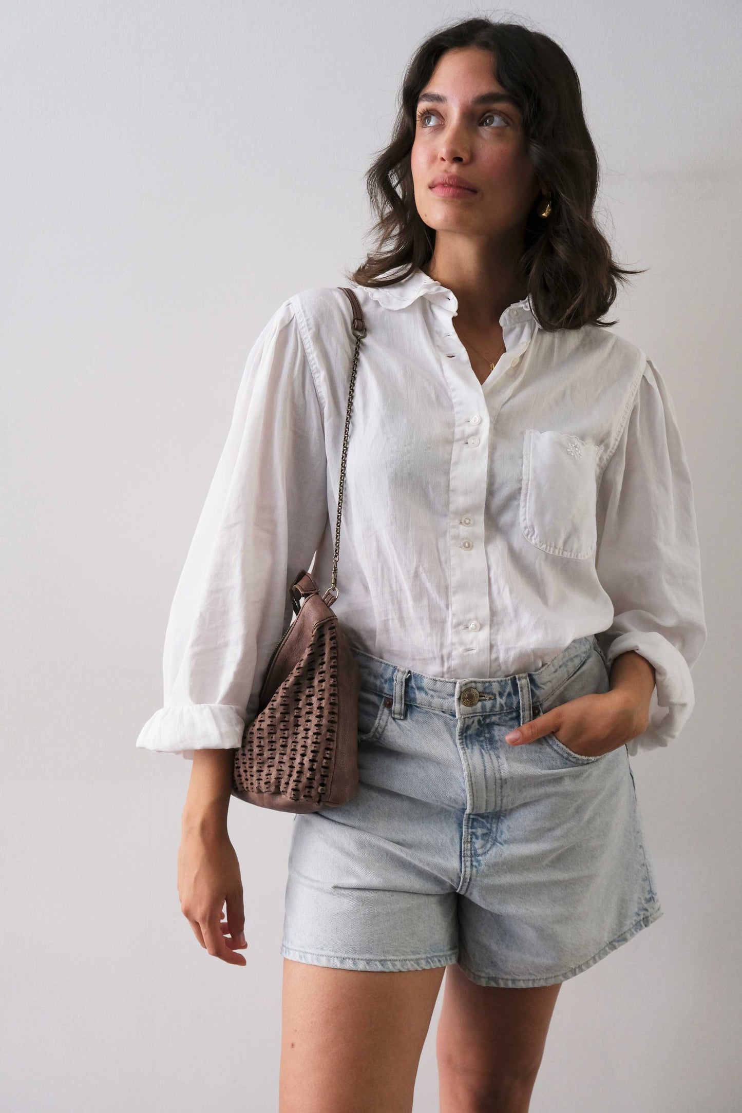 Chicca Media hobo bag in taupe perforated giunco nappa - Made in Italy -