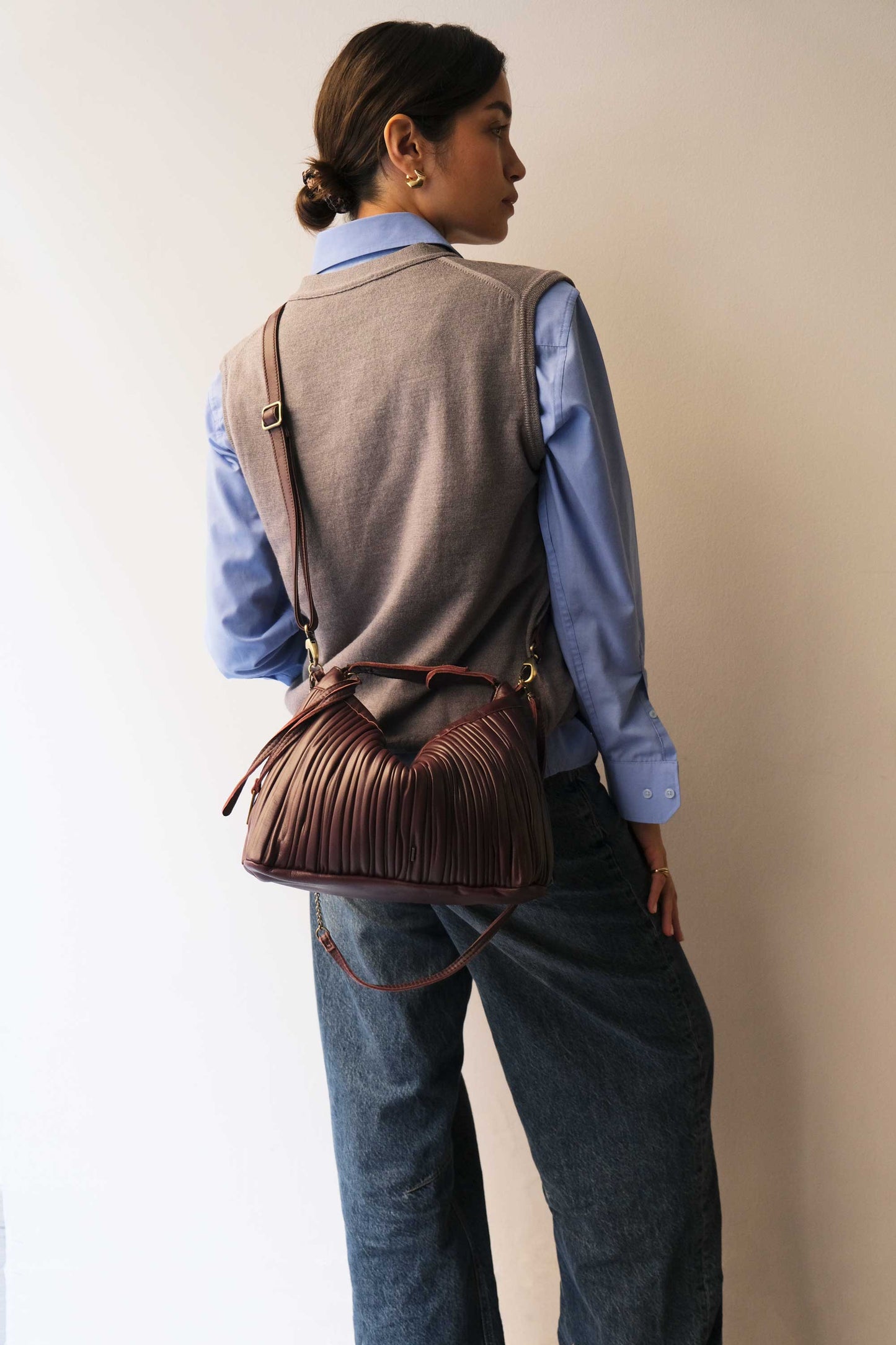 PRE ORDER discount 15%-Chicca Media hobo bag in plum pleated leather - use code PREORDER15 - ESTIMATED DELIVERY SEPTEMBER 15- Made in Italy -