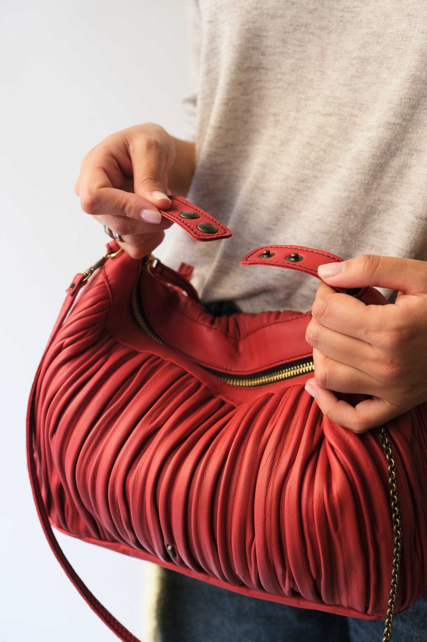 PRE ORDER discount 15%- Chicca Media hobo bag in red pleated leather - use code PREORDER15 - ESTIMATED DELIVERY END SEPTEMBER - Made in Italy -