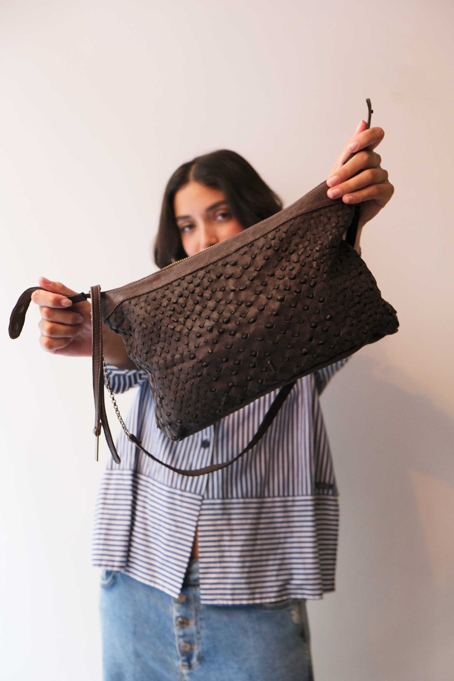 Chicca Media hobo bag in brown perforated nappa - Made in Italy-