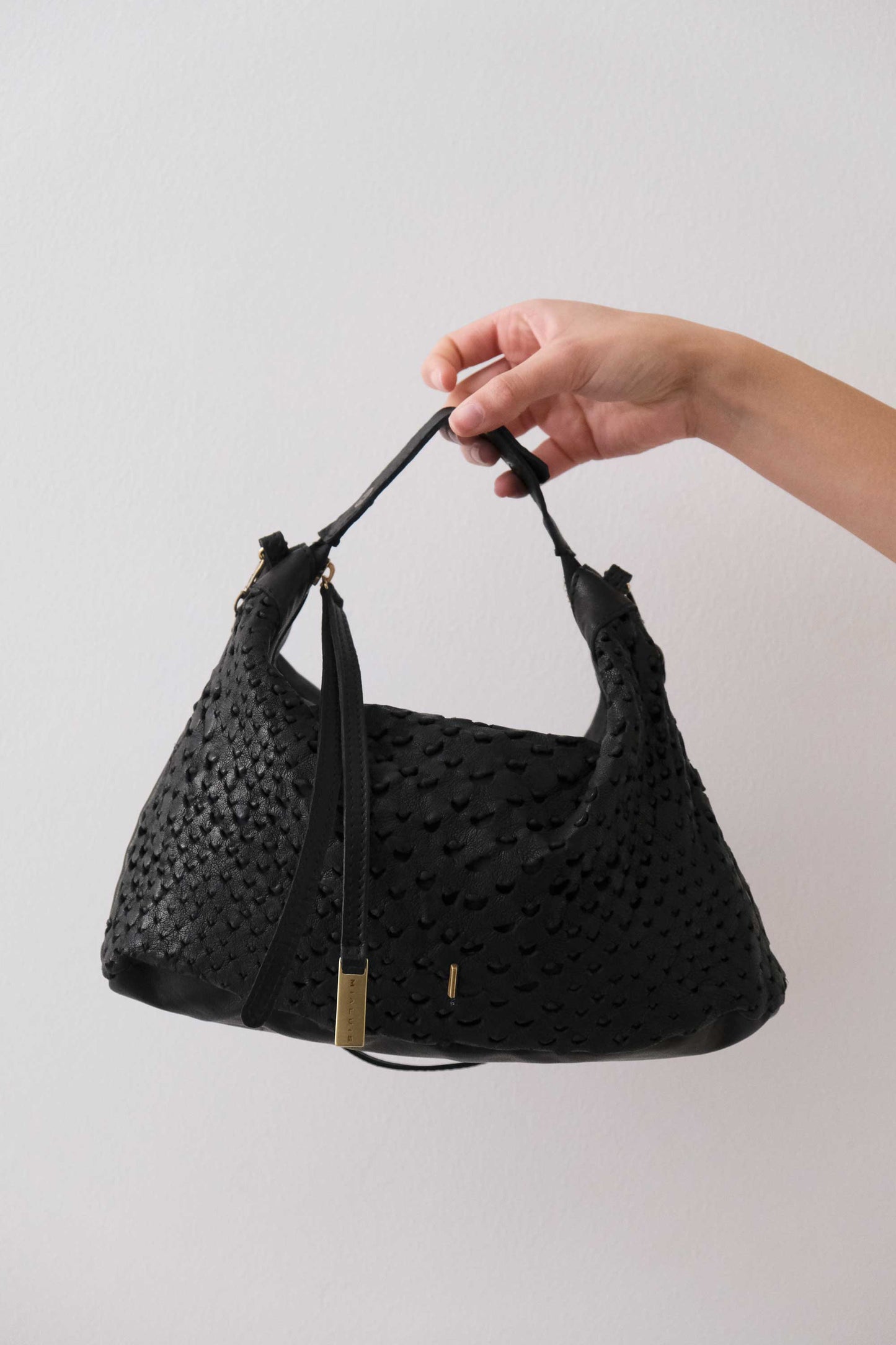 Chicca Media hobo bag in black perforated nappa - Made in Italy -