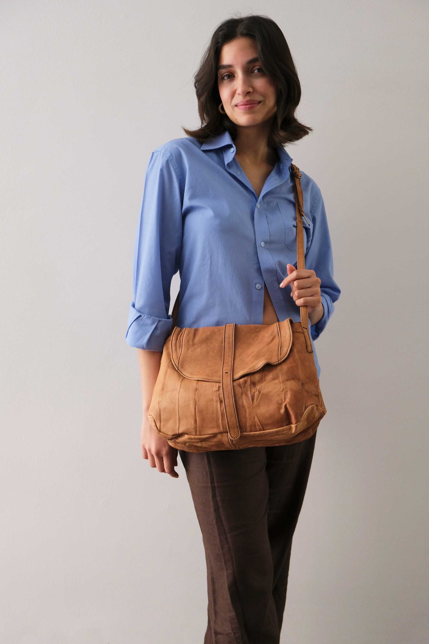 Do saddle bag cognac in soft nappa lomé - Made in Italy -