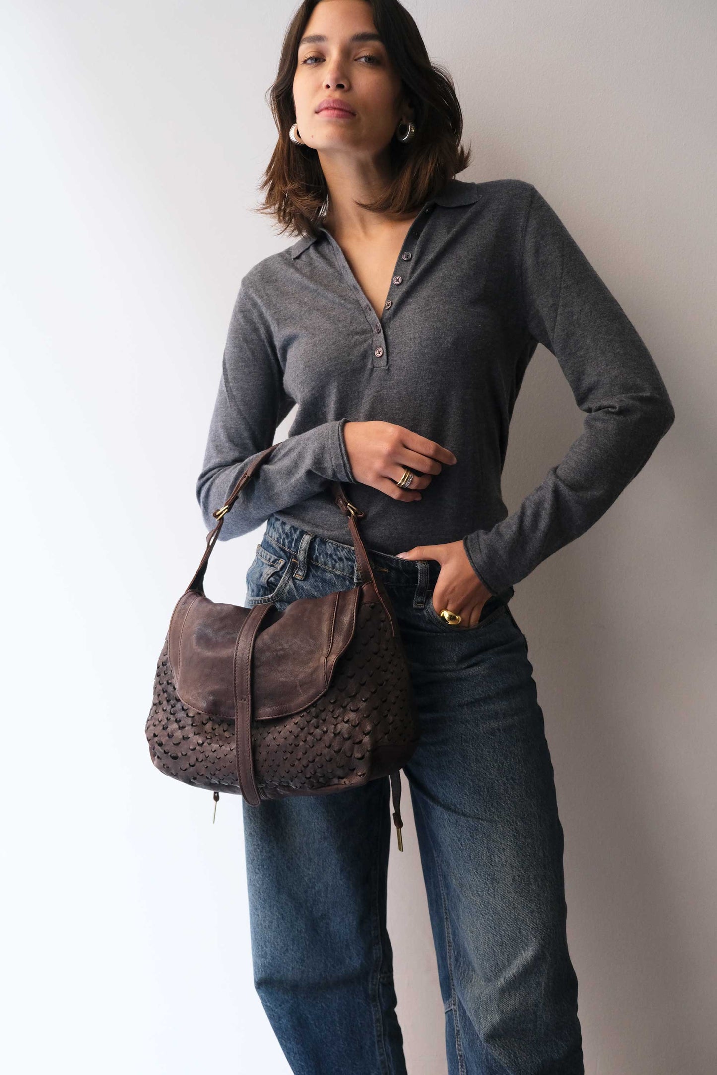PRE ORDER discount 15%-Do saddle bag in brown perforated leather - use code PREORDER15 - ESTIMATED DELIVERY SEPTEMBER 15- Made in Italy -