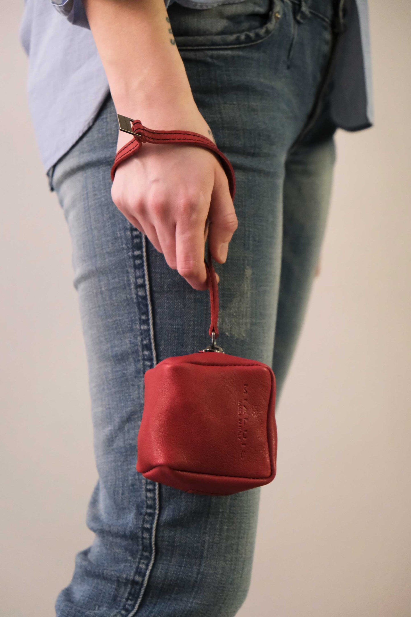 Dream box mini pochette in nappa rossa conciata al vegetale - Made in Italy -
