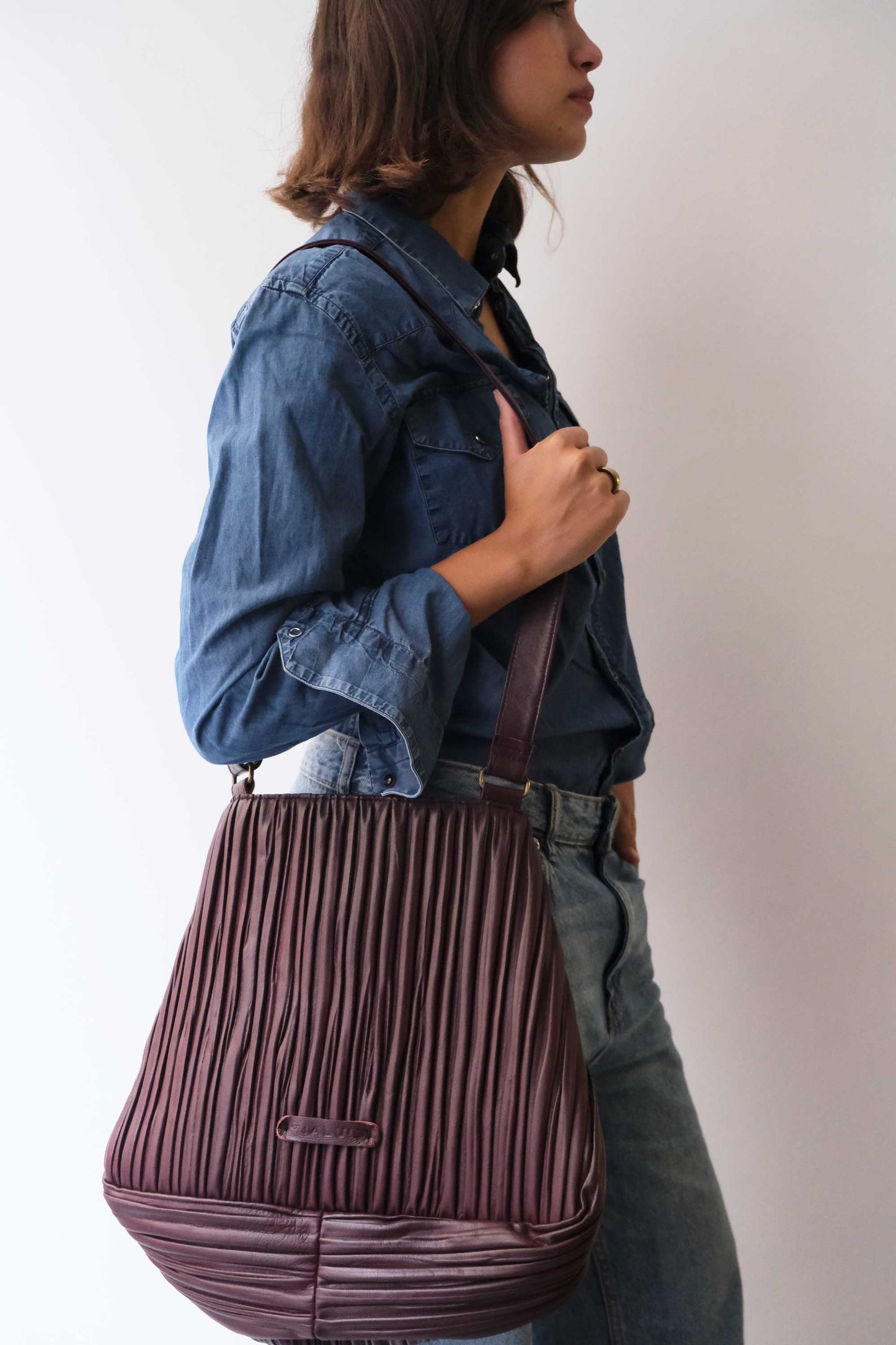 PRE ORDER discount 15%-Gabri tote bag in pleated plum colour nappa leather - use code PREORDER15 - ESTIMATED DELIVERY SEPTEMBER 15- Made in Italy -