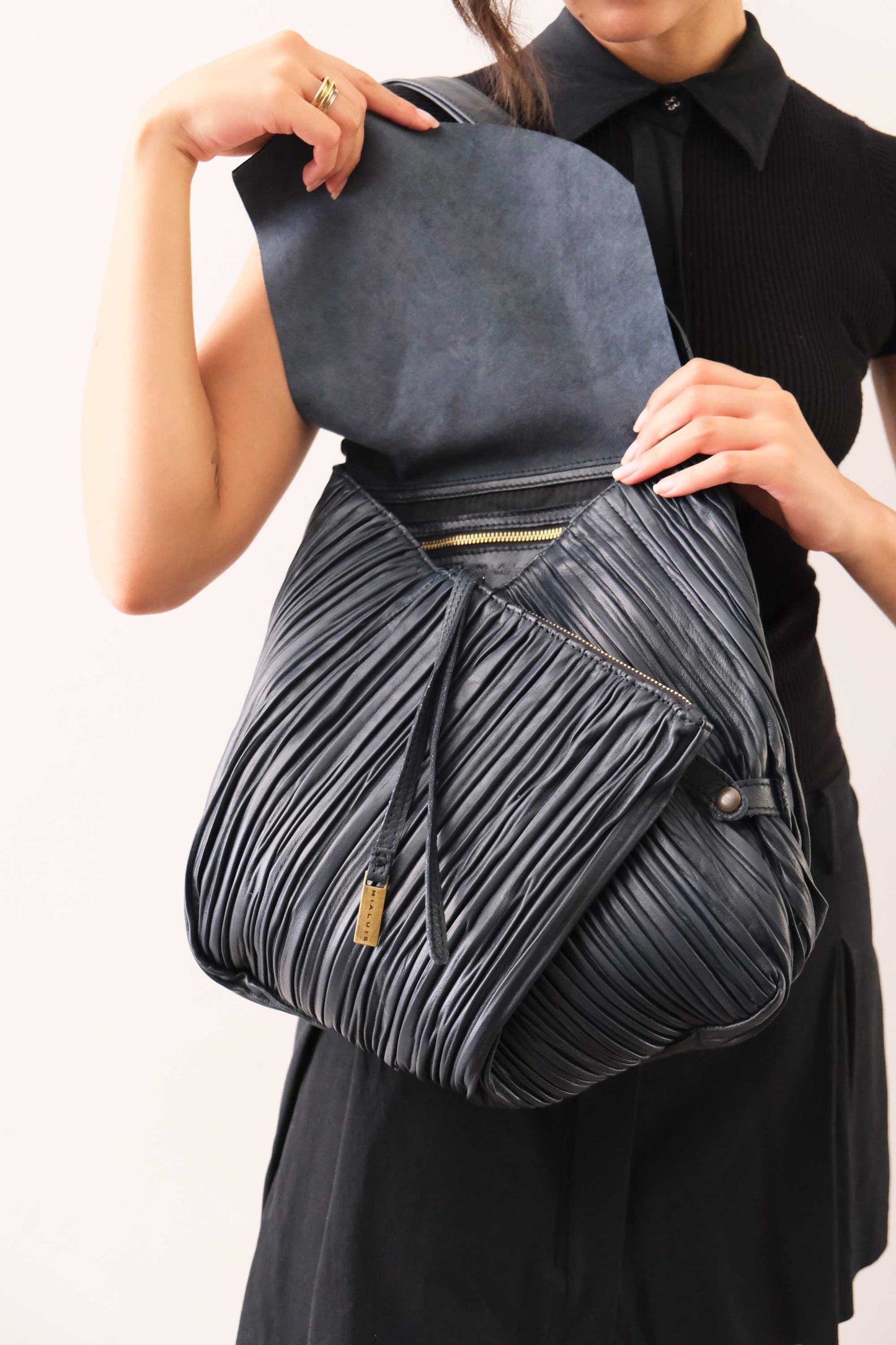 PRE ORDER discount 15%-Gabri tote bag in pleated navy colour nappa leather - use code PREORDER15 - ESTIMATED DELIVERY SEPTEMBER 15- Made in Italy -