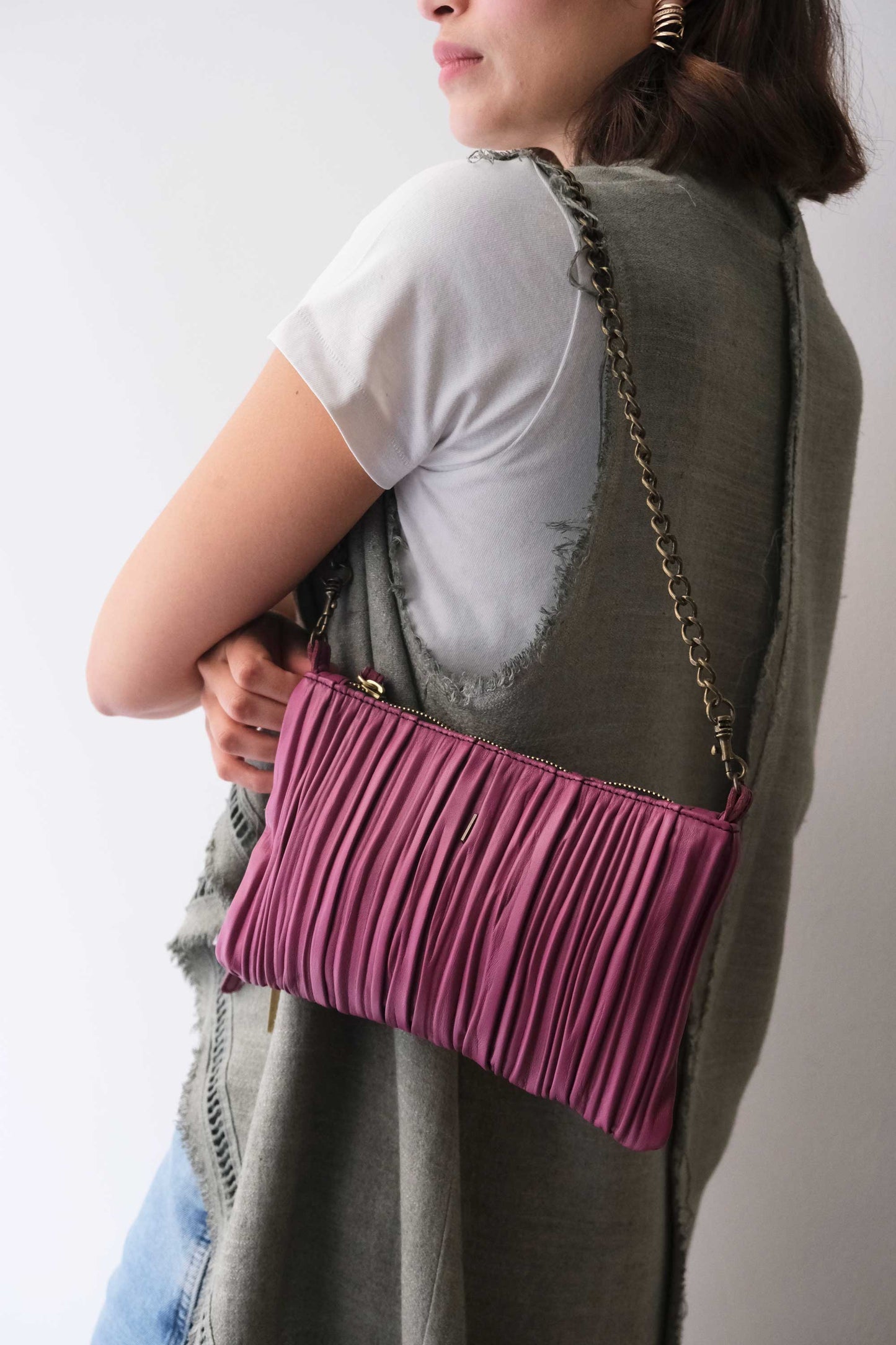 PRE ORDER discount 15%- Mikin pochette in barolo pleated soft leather - use code PREORDER15 - ESTIMATED DELIVERY END SEPTEMBER - Made in Italy -