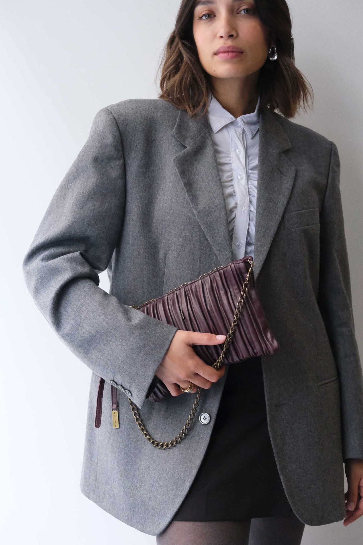 PRE ORDER discount 15%- Mikin pochette in plum pleated soft leather - use code PREORDER15 - ESTIMATED DELIVERY END SEPTEMBER - Made in Italy -