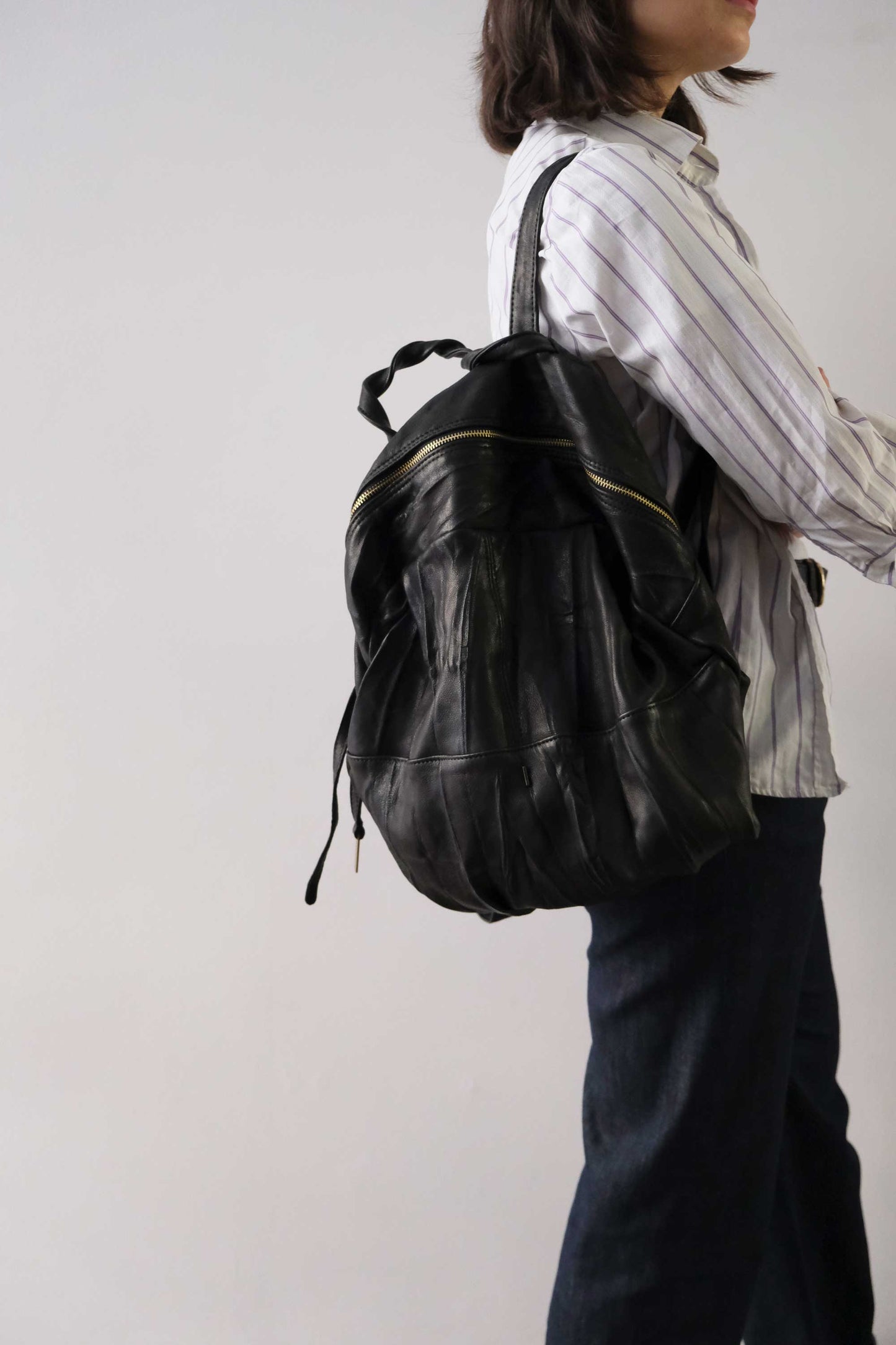 Nerina zaino in pelle nera nappa lomè lavata e morbida - Made in Italy -