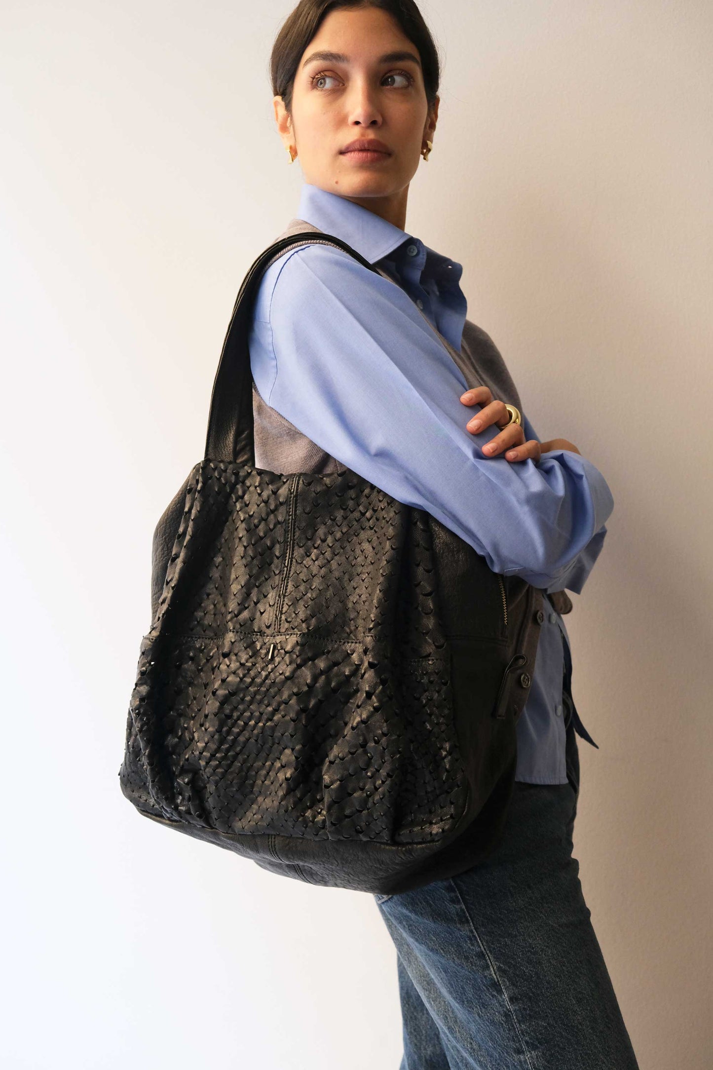 PRE ORDER discount 15%-Riri tote bag in black perforated nappa - use code PREORDER15 - ESTIMATED DELIVERY SEPTEMBER 15- Made in Italy -