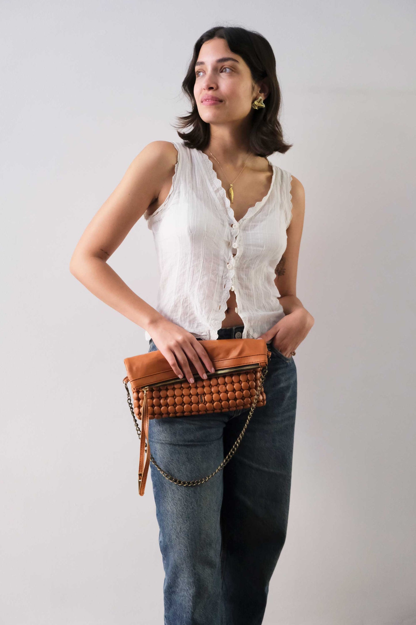 Zoe in pleated bubble biscuit soft nappa leather - Made in Italy -