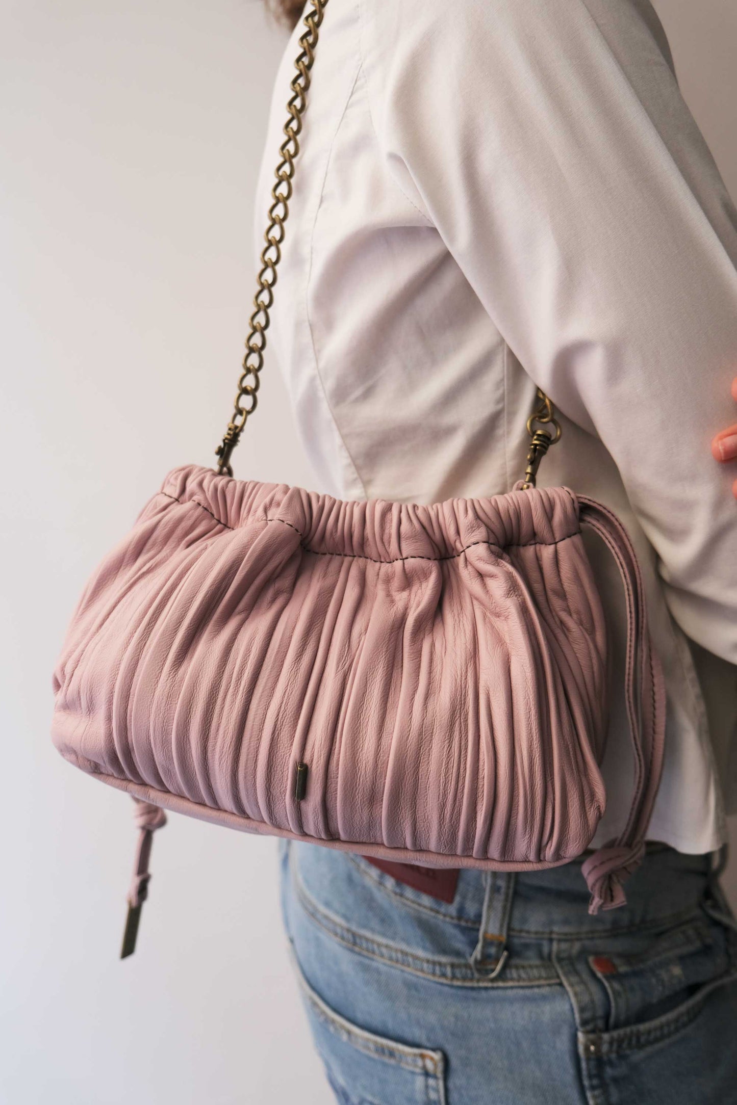 Agnes mini pochette in orchid pleated leather - Made in Italy -