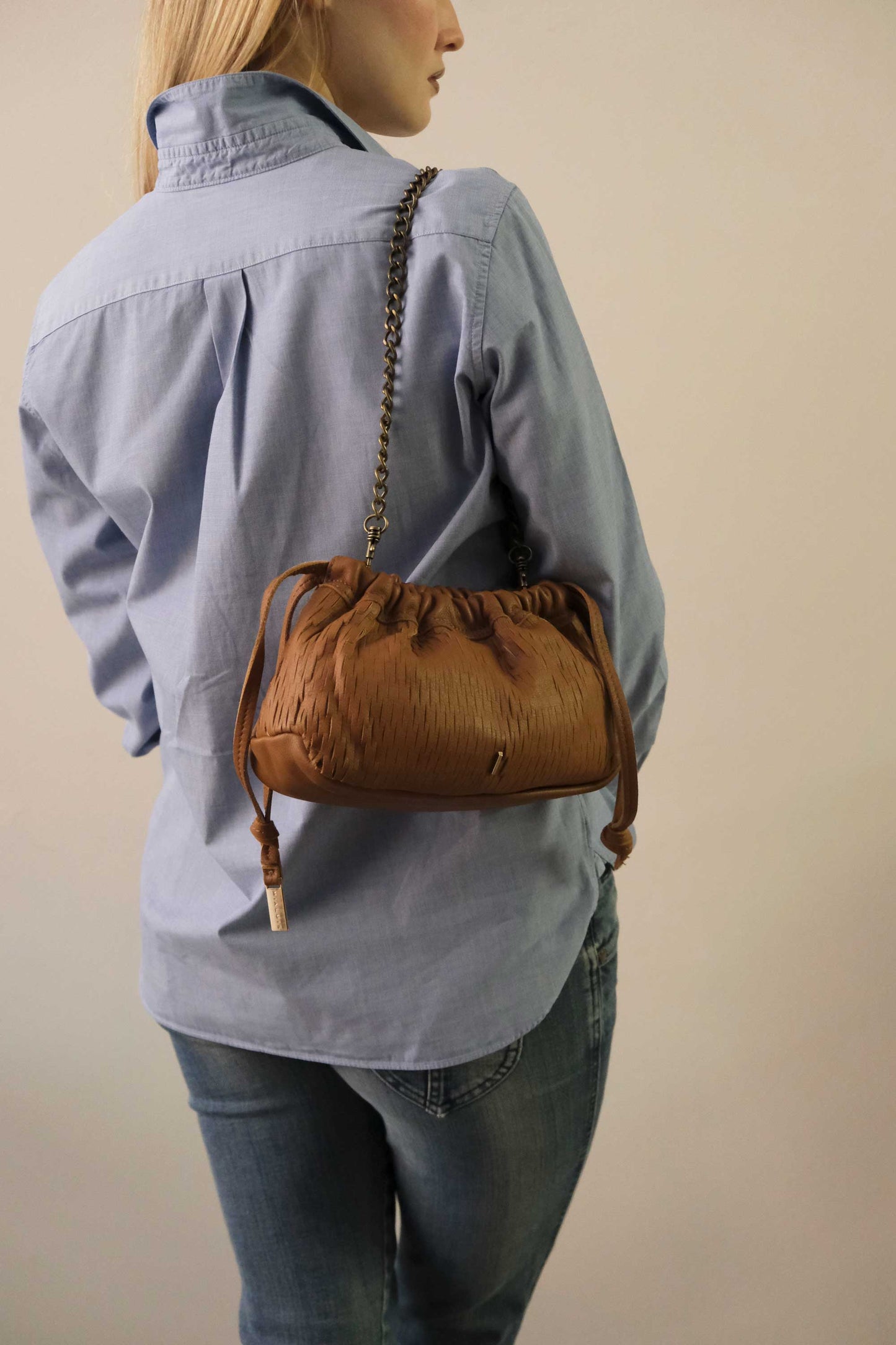 Agnes mini pochette in cognac perforated leather -Made in Italy -