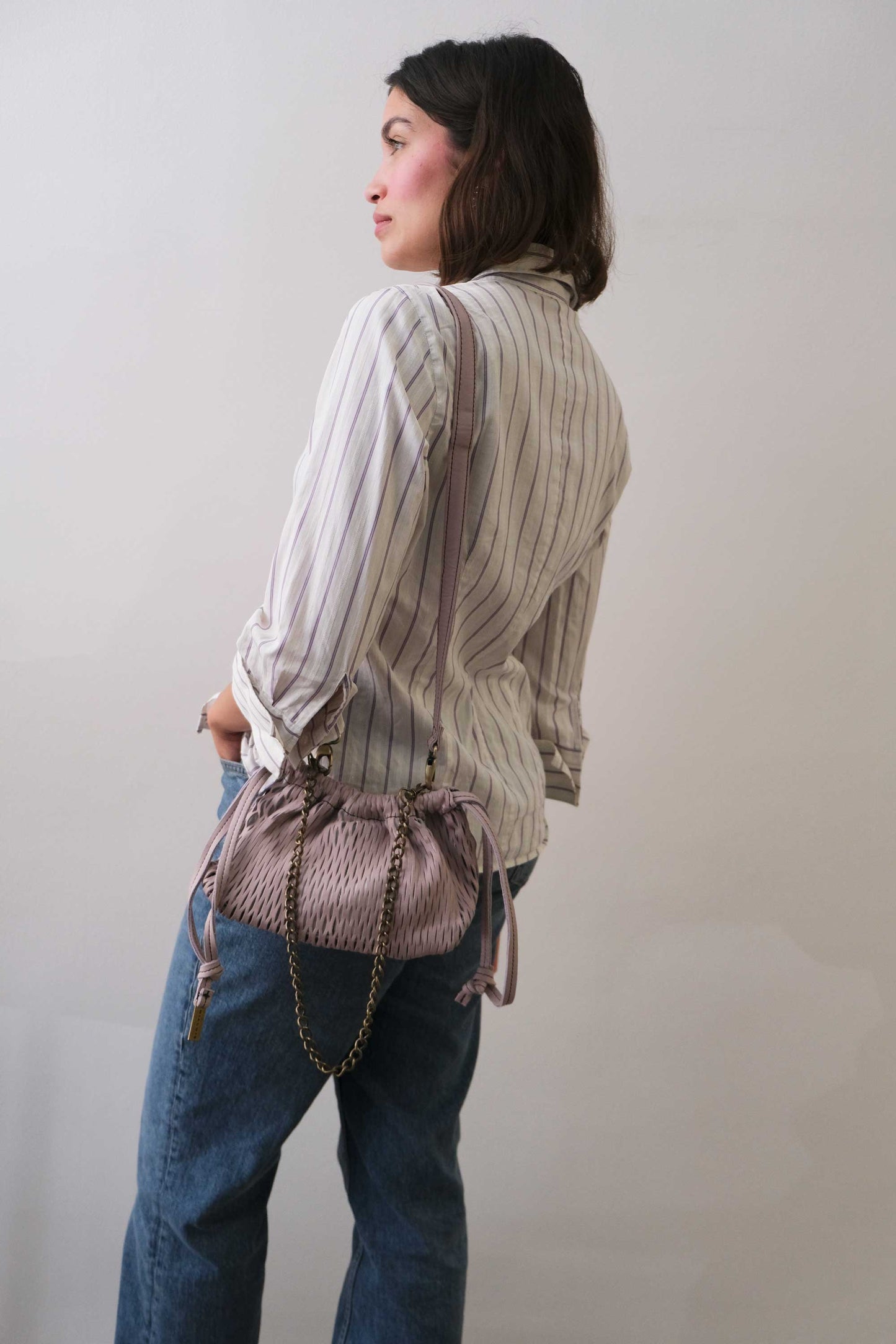 Agnes mini pochette in orchid perforated leather - Made in Italy -