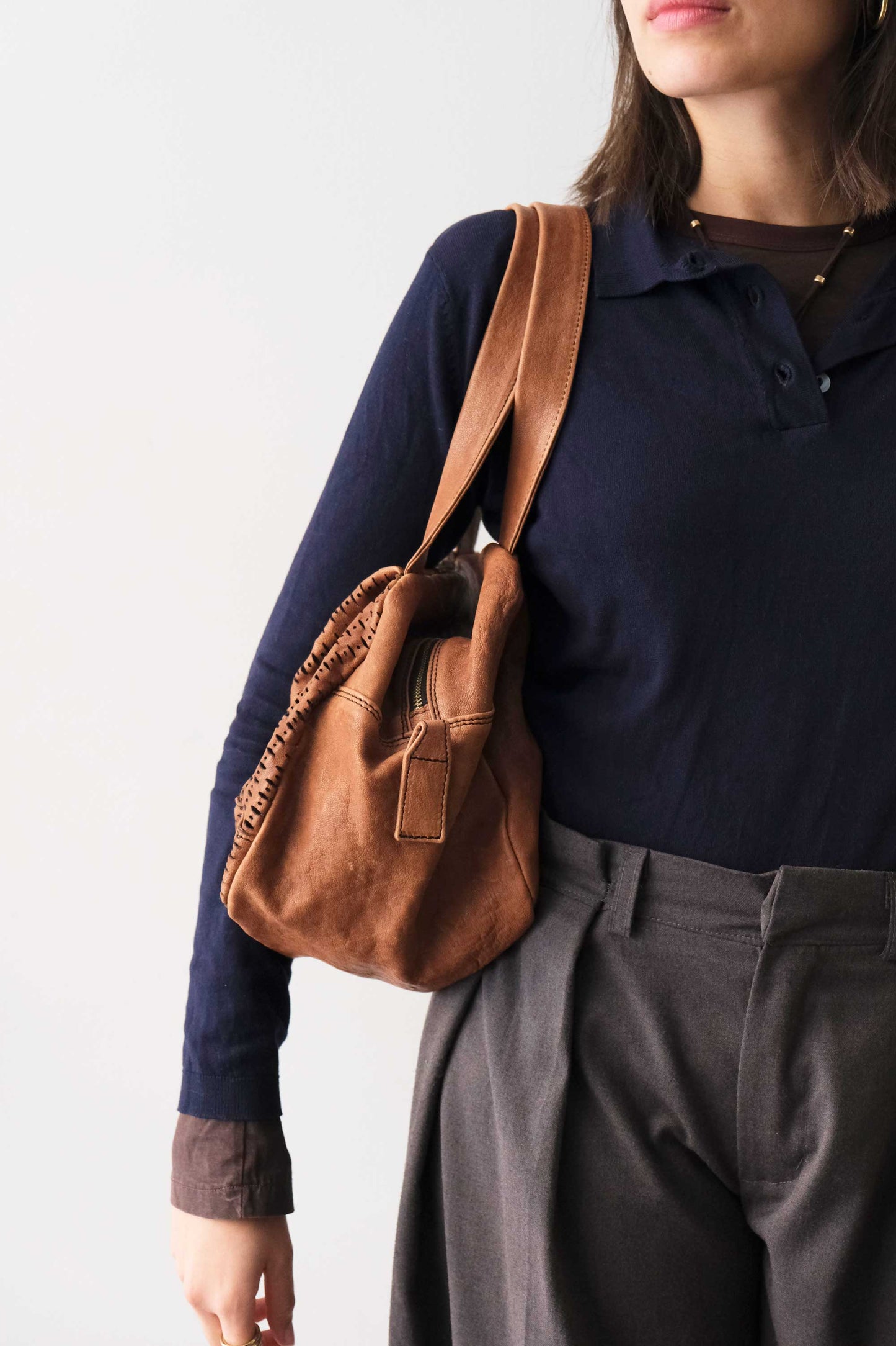 Betty tote in chocolate perforated giunco nappa leather - Made in Italy -