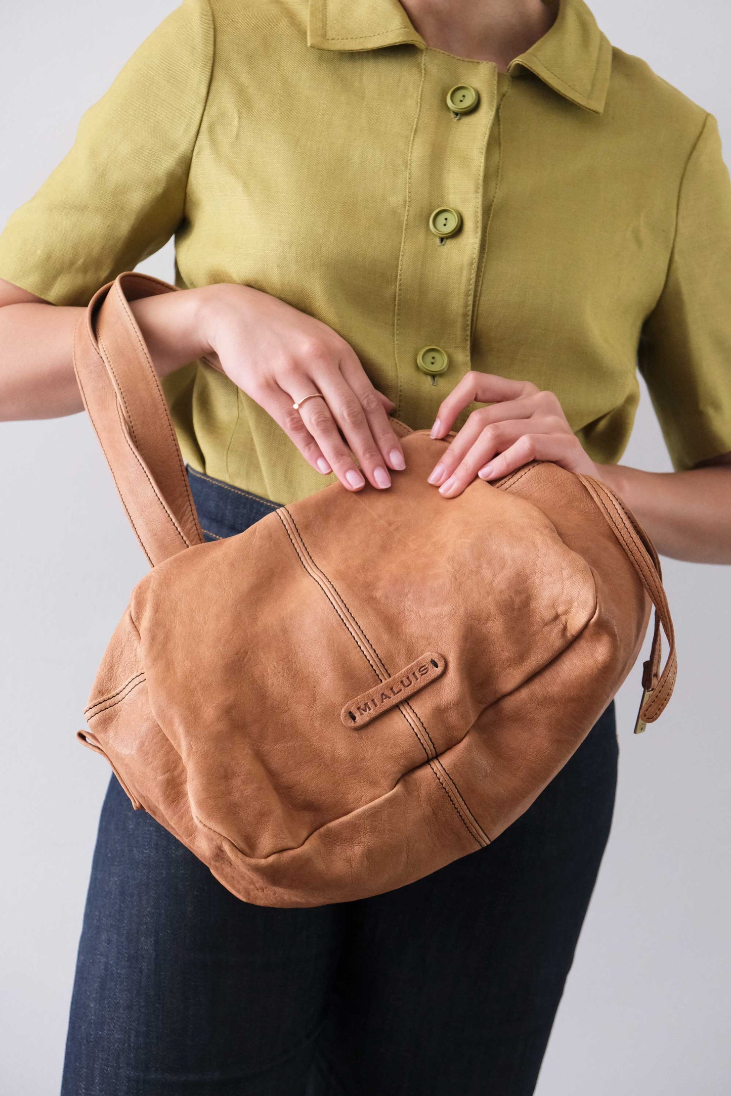 Betty tote nappa laserata giunco cognac - Made in Italy -