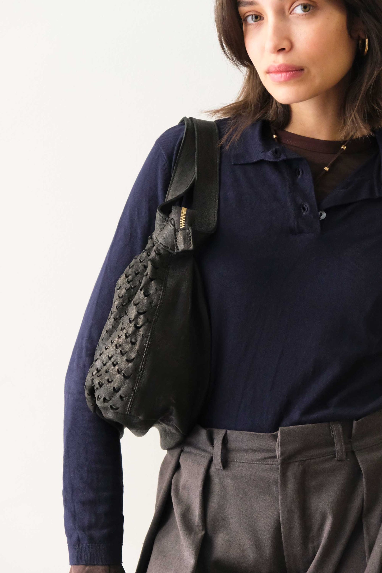 Carola borsa tracolla in pelle traforata nera - Made in Italy -