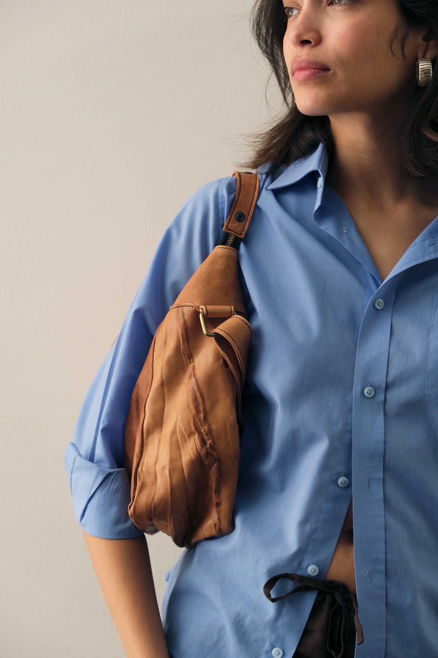 Chicca hobo bag in morbida nappa lomé cognac - Made in Italy -