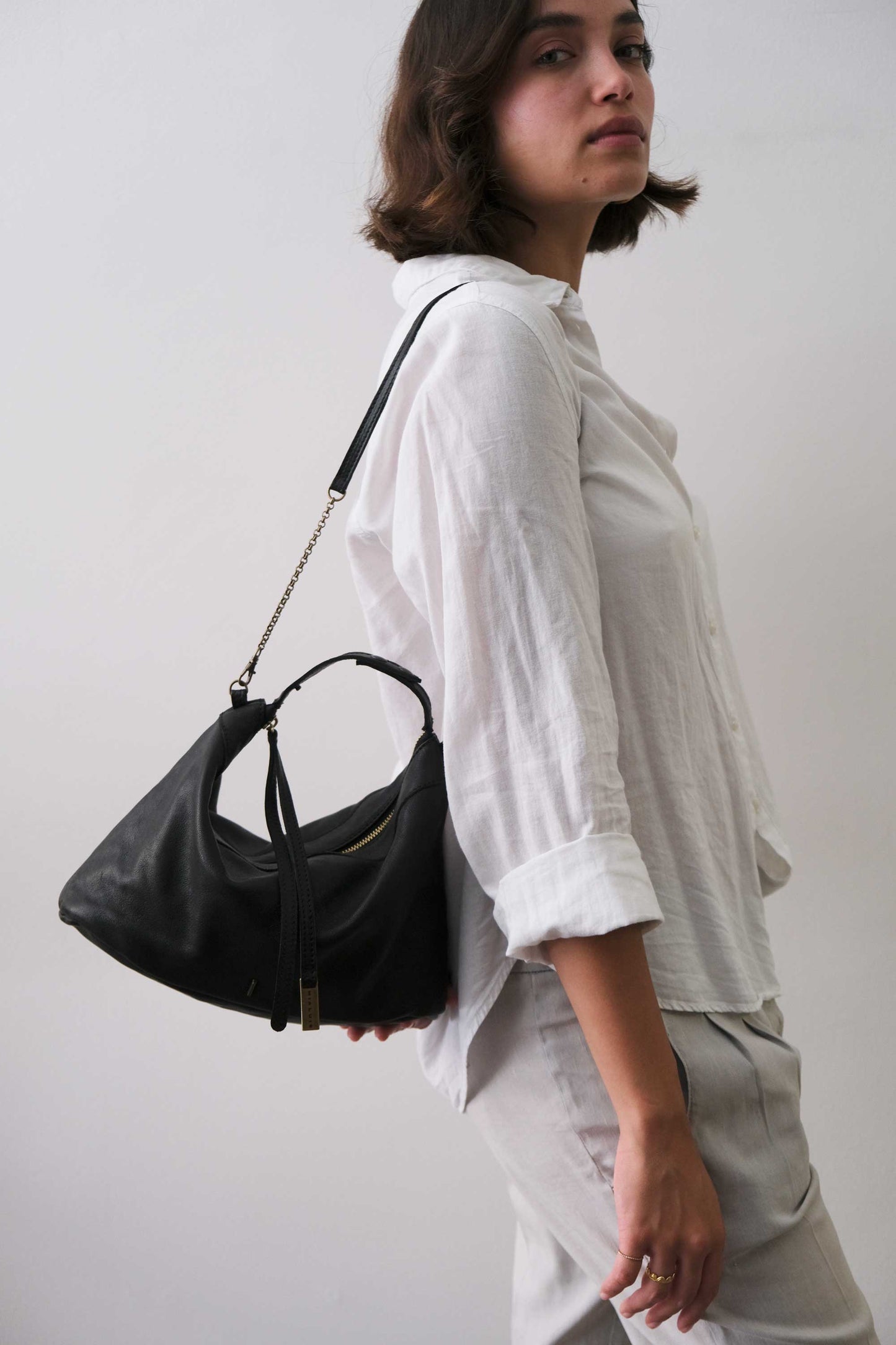 Chicca Media hobo bag in black nappa vegetable leather - Made in Italy -