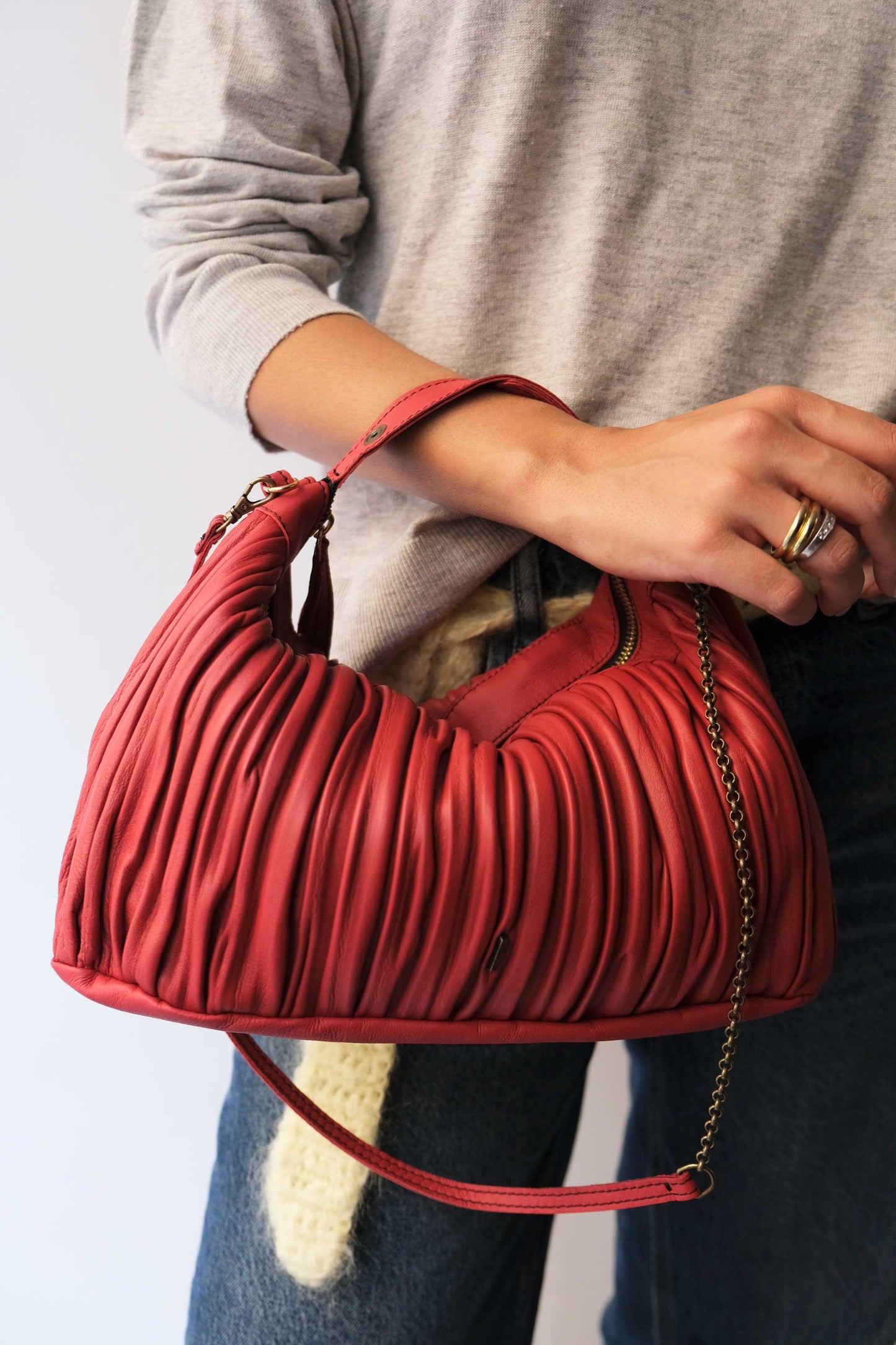 PRE ORDER discount 15%- Chicca Media hobo bag in red pleated leather - use code PREORDER15 - ESTIMATED DELIVERY END SEPTEMBER - Made in Italy -