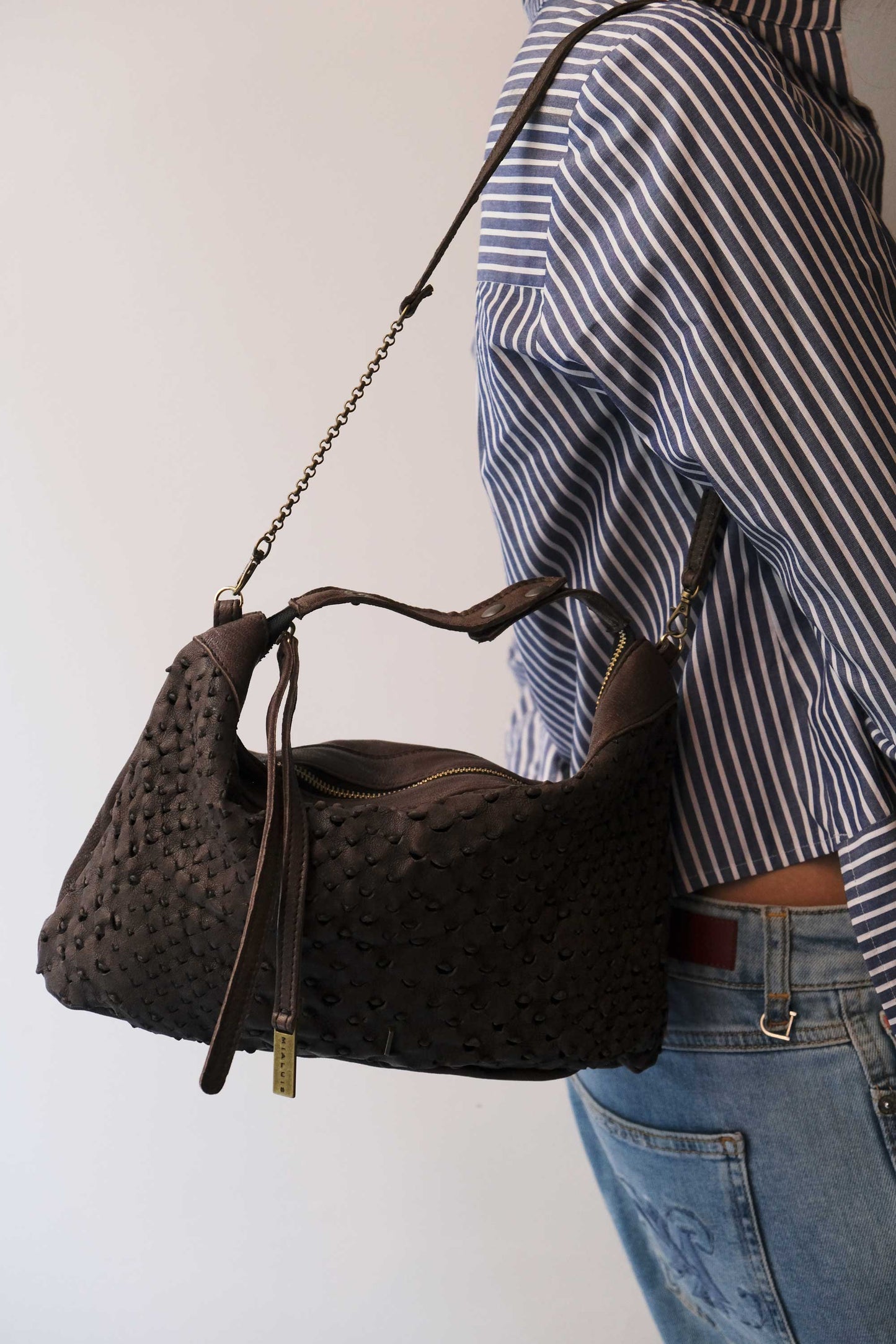 Chicca Media hobo bag in brown perforated nappa - Made in Italy-