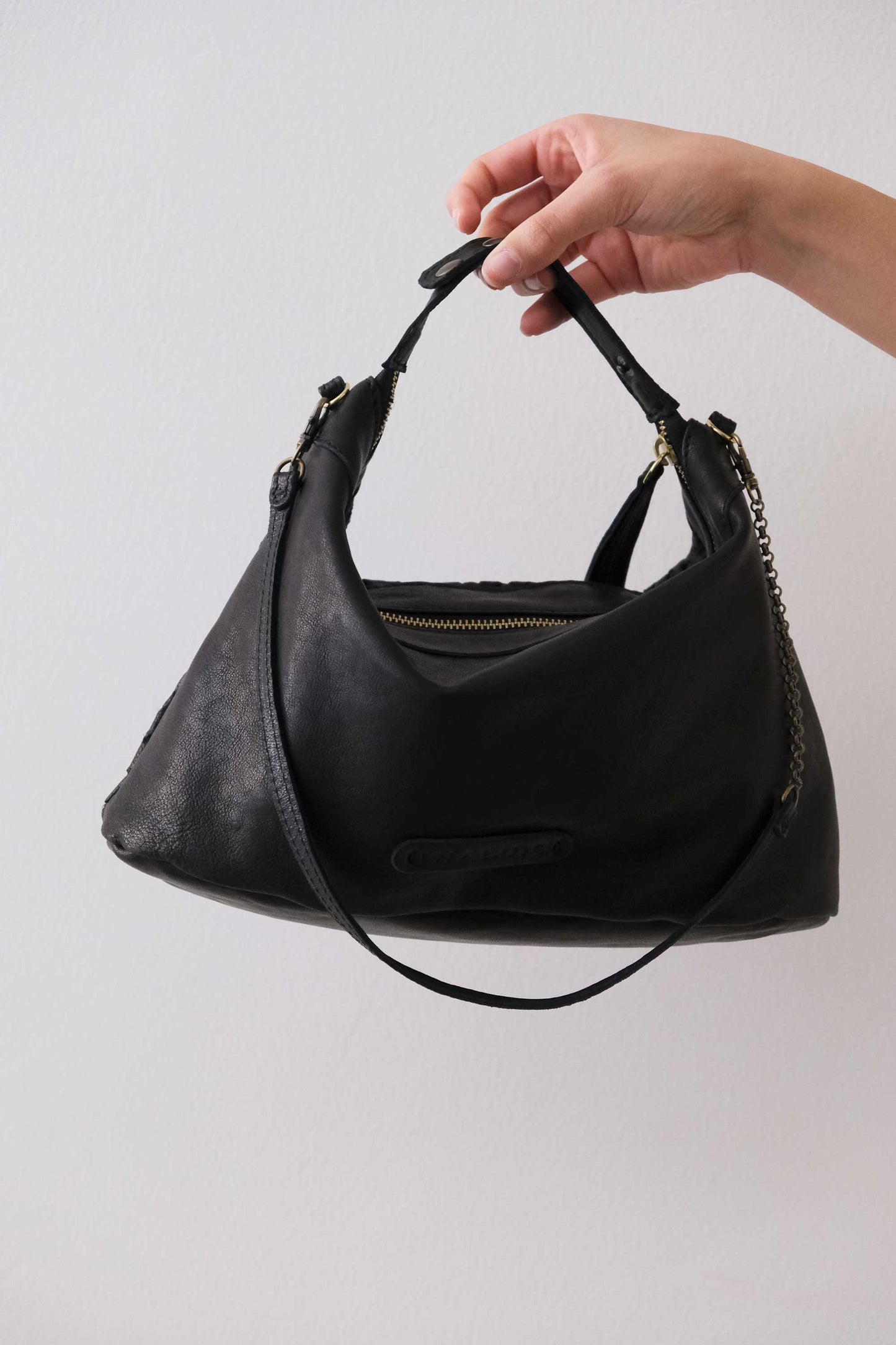 Chicca Media hobo bag in black perforated nappa - Made in Italy -