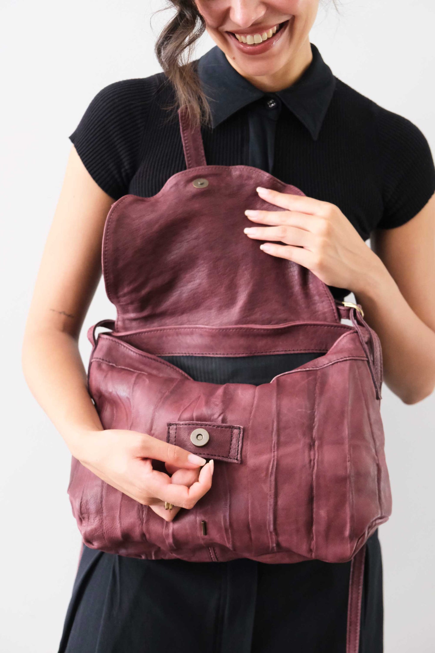 PRE ORDER discount 15%-Do saddle bag in plum soft nappa lomé - use code PREORDER15 - ESTIMATED DELIVERY SEPTEMBER 15- Made in Italy -