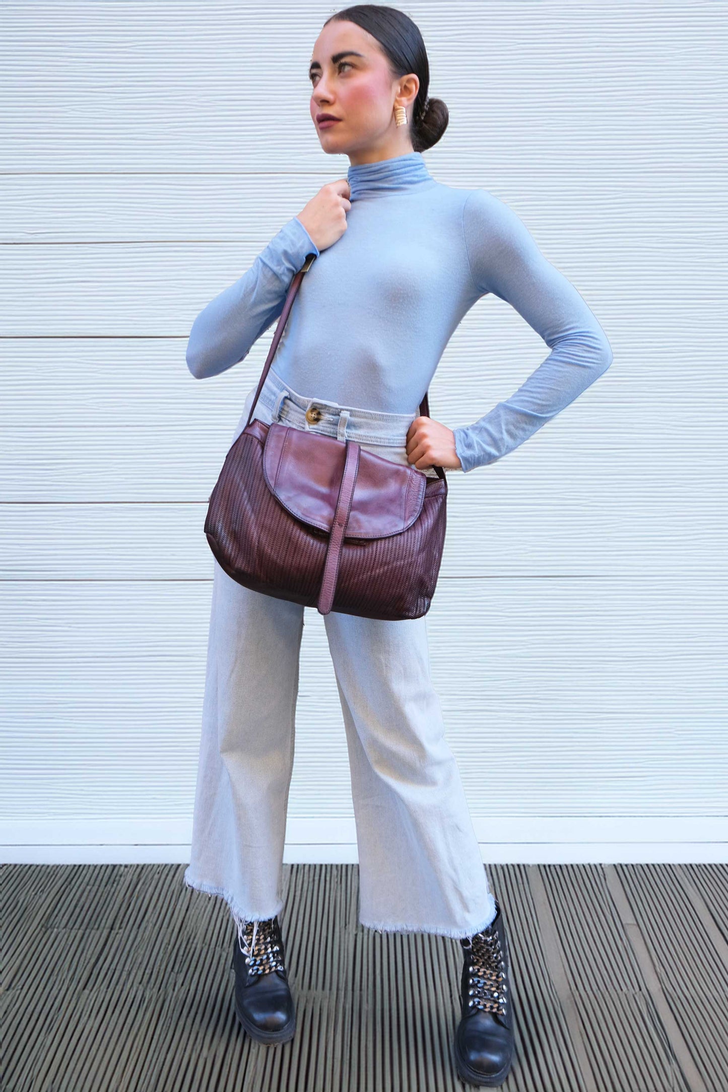 Do saddle bag in plum turner calf soft leather - Made in Italy -