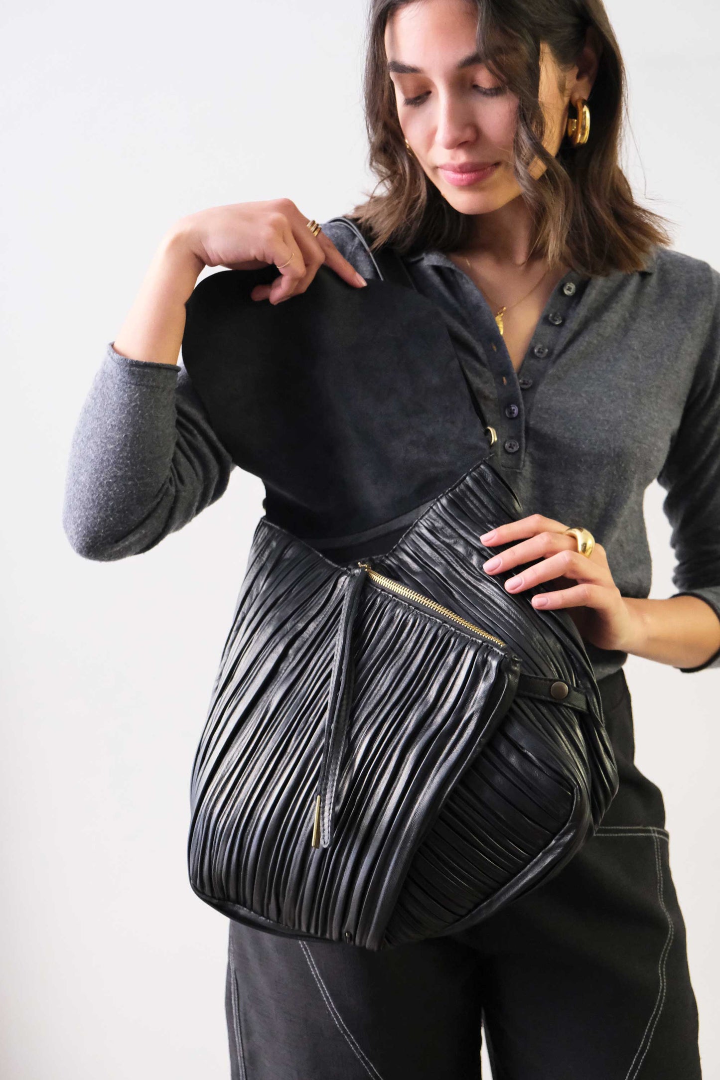 PRE ORDER discount 15%-Gabri tote bag in pleated black colour nappa leather  - use code PREORDER15 - DELIVERY IS ESTIMATED WITHIN APPROXIMATELY 30 DAYS FROM THE ORDER DATE - Made in Italy -