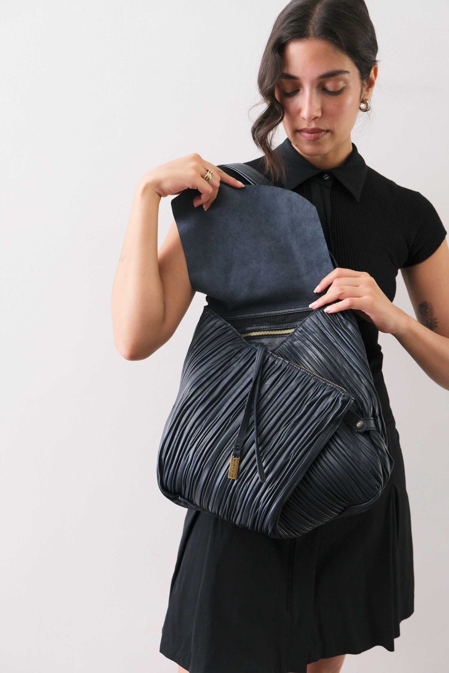 PRE ORDER discount 15%-Gabri tote bag in pleated navy colour nappa leather - use code PREORDER15 - ESTIMATED DELIVERY SEPTEMBER 15- Made in Italy -