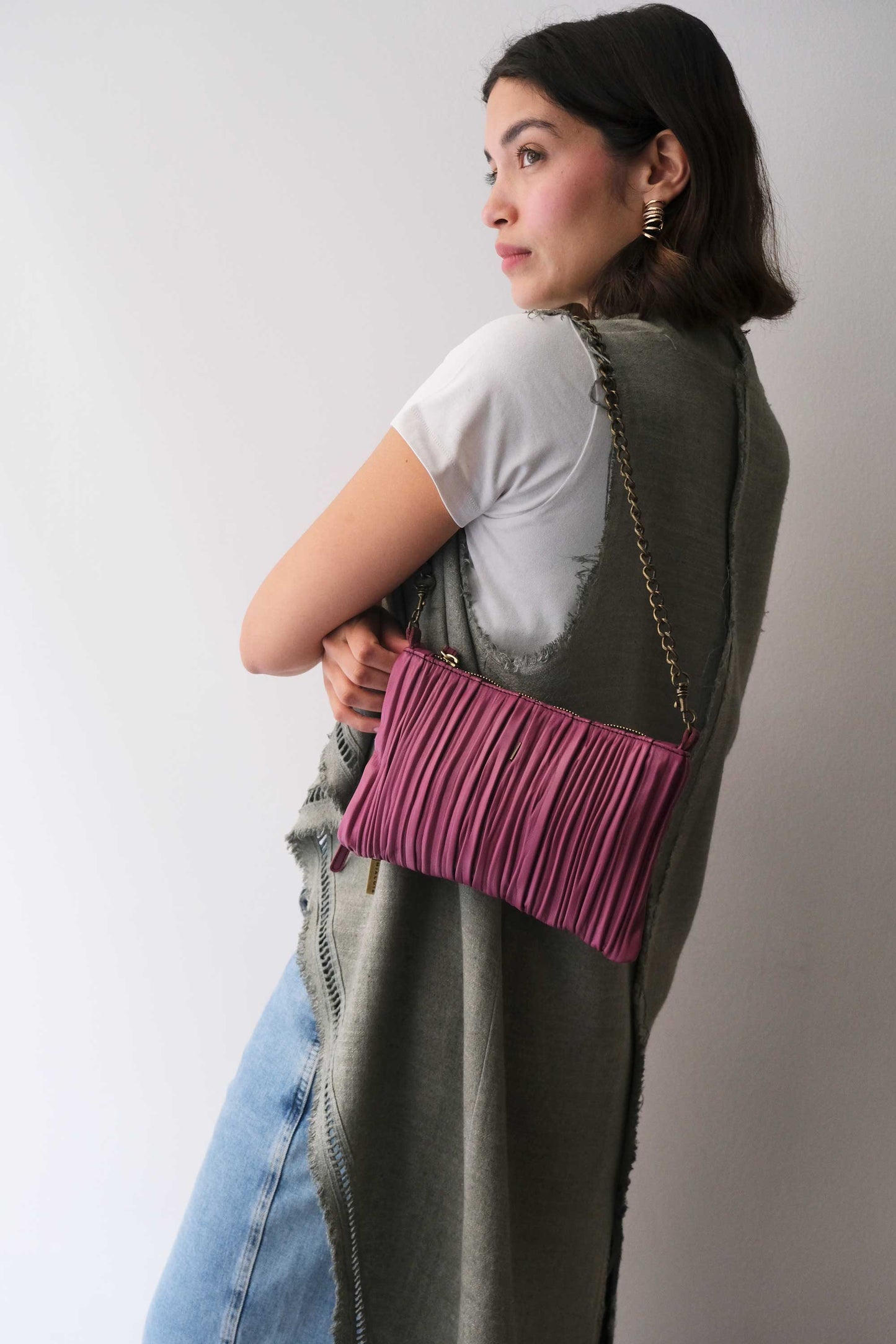 PRE ORDER discount 15%- Mikin pochette in barolo pleated soft leather - use code PREORDER15 - ESTIMATED DELIVERY END SEPTEMBER - Made in Italy -