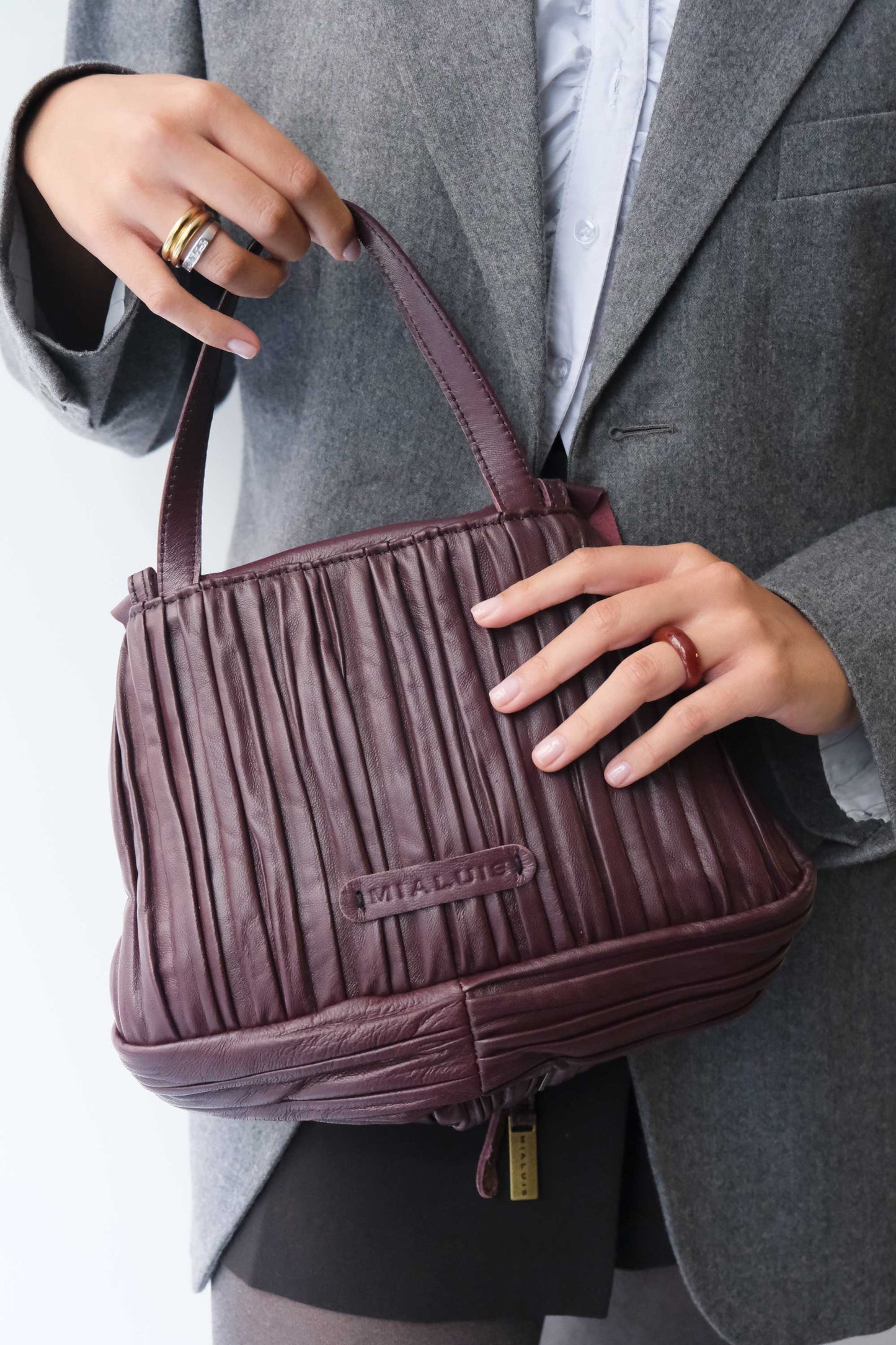 Minu in pleated plum colour leather - Made in Italy -