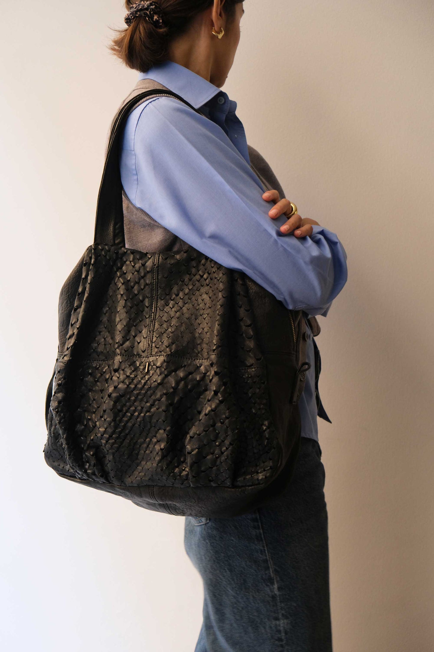 PRE ORDER discount 15%-Riri tote bag in black perforated nappa - use code PREORDER15 - ESTIMATED DELIVERY SEPTEMBER 15- Made in Italy -