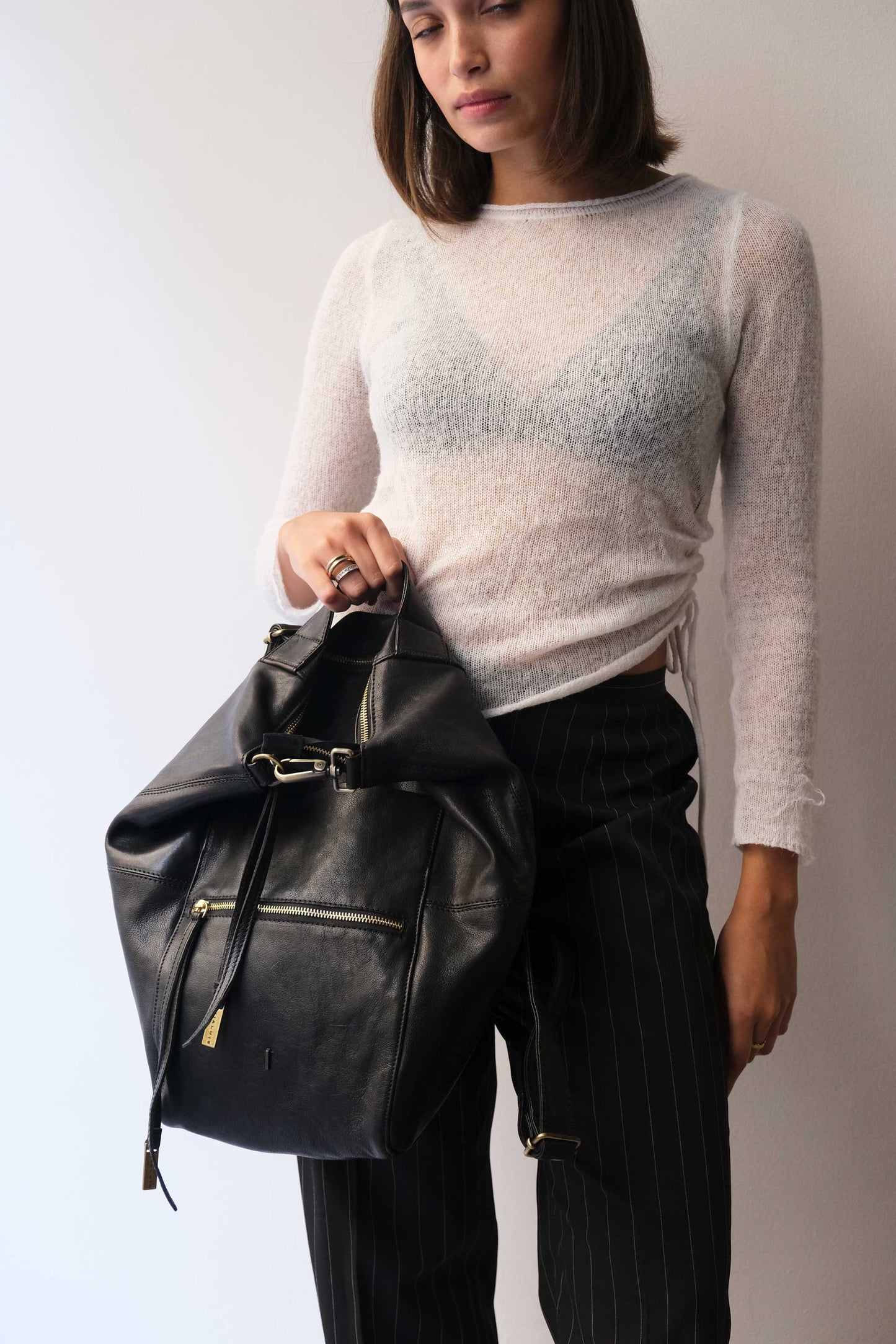 Vicky backpack in black vegetable-tanned nappa leather, - Made in Italy -