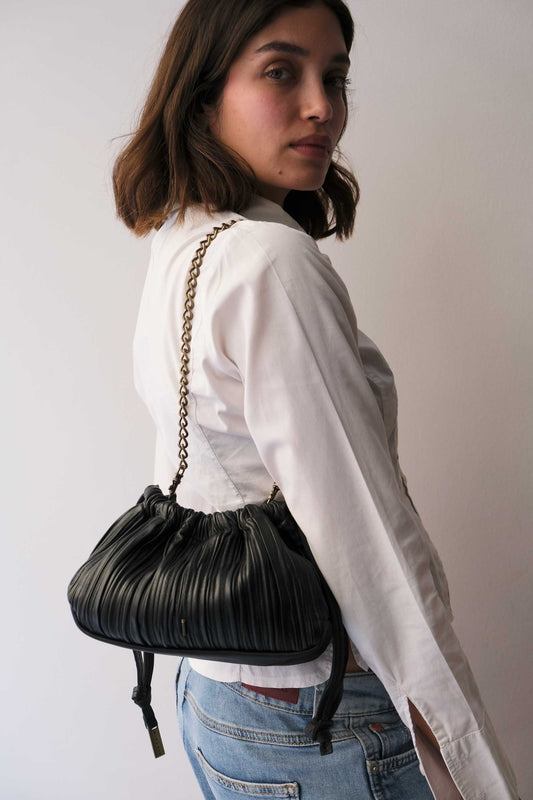 PRE ORDER discount 15%-Agnes mini pochette in black pleated leather- use code PREORDER15 - ESTIMATED DELIVERY SEPTEMBER 15- Made in Italy -