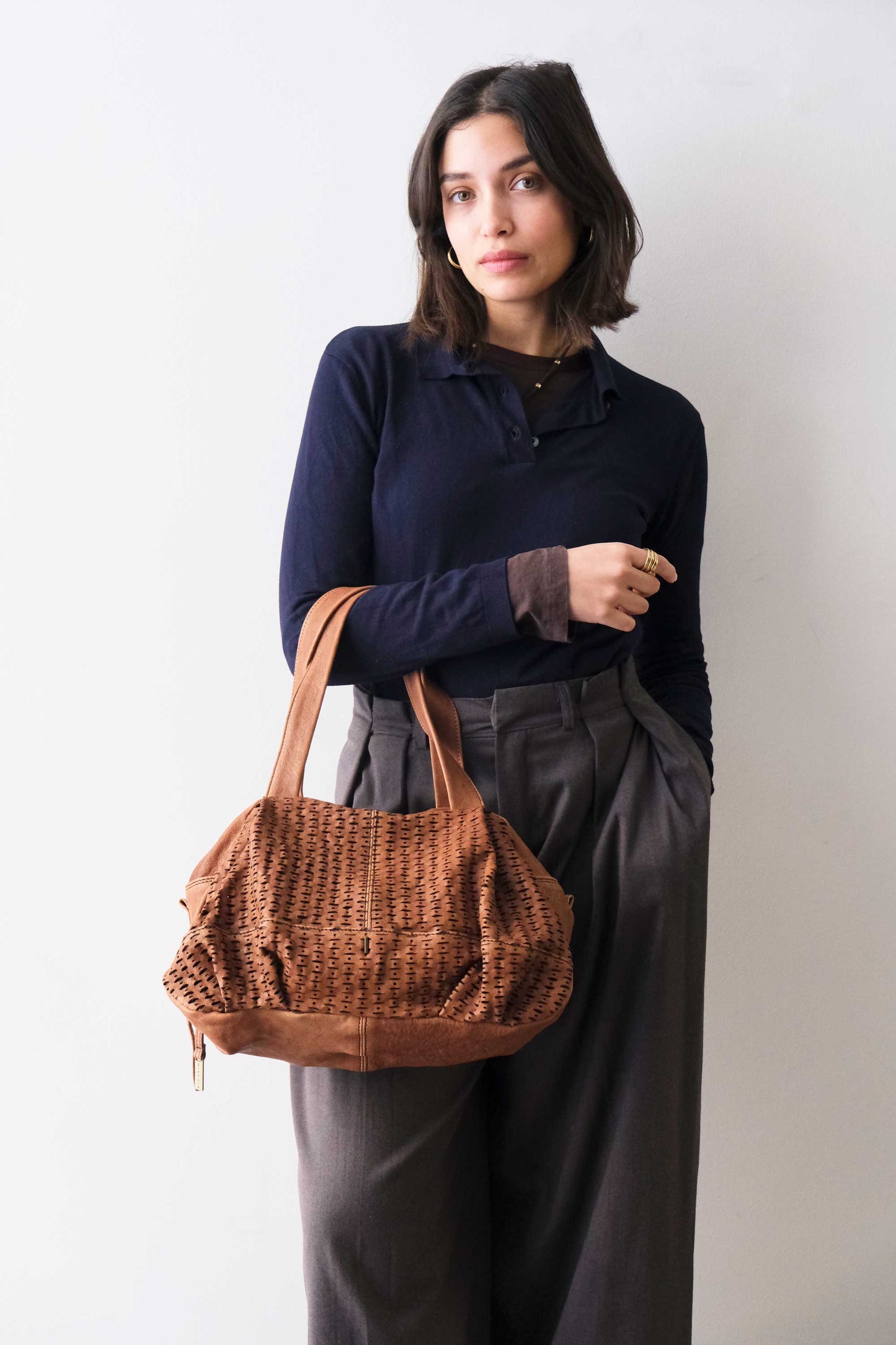Betty tote in chocolate perforated giunco nappa leather - Made in Italy -