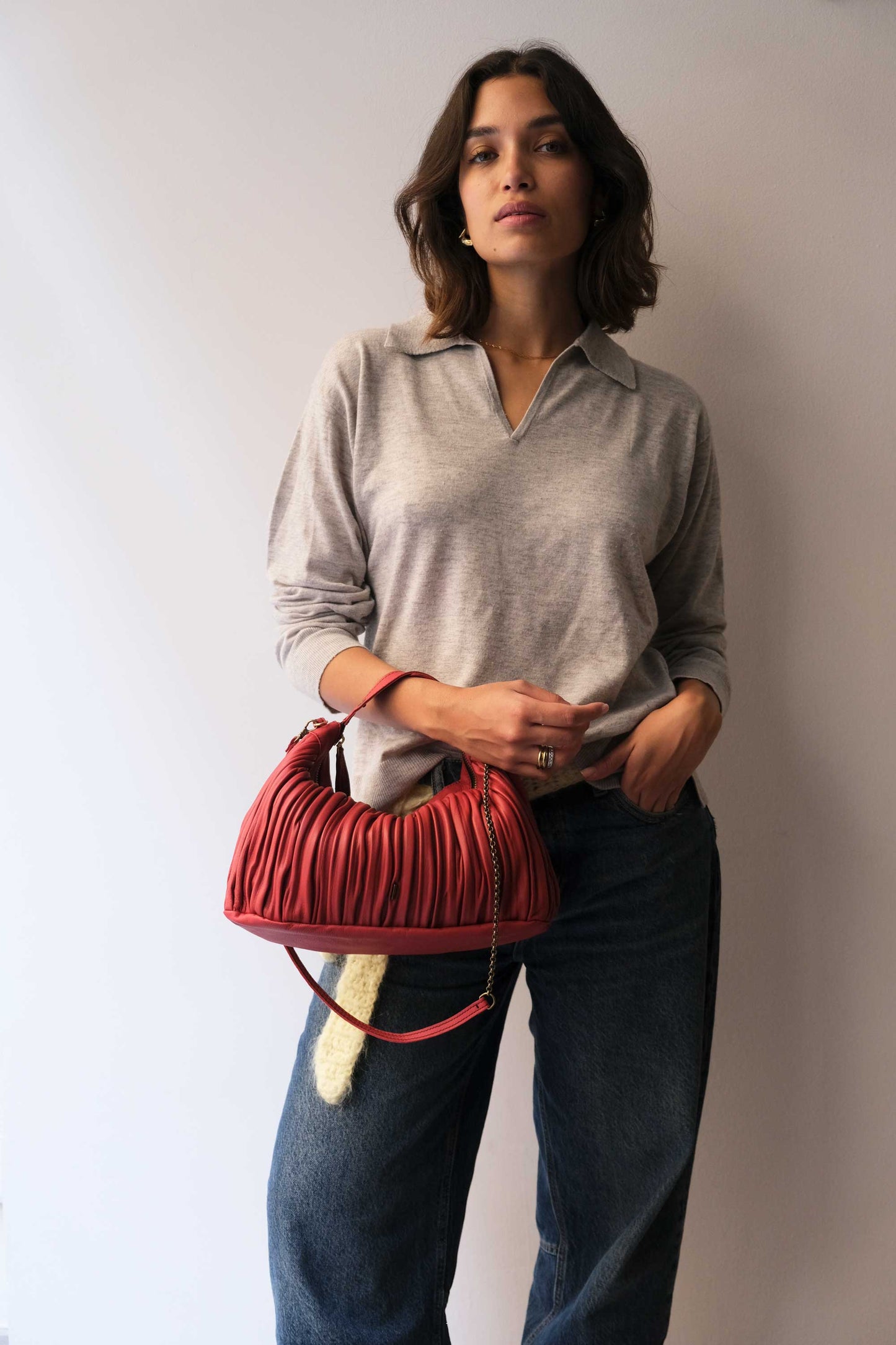 PRE ORDER discount 15%- Chicca Media hobo bag in red pleated leather - use code PREORDER15 - ESTIMATED DELIVERY END SEPTEMBER - Made in Italy -